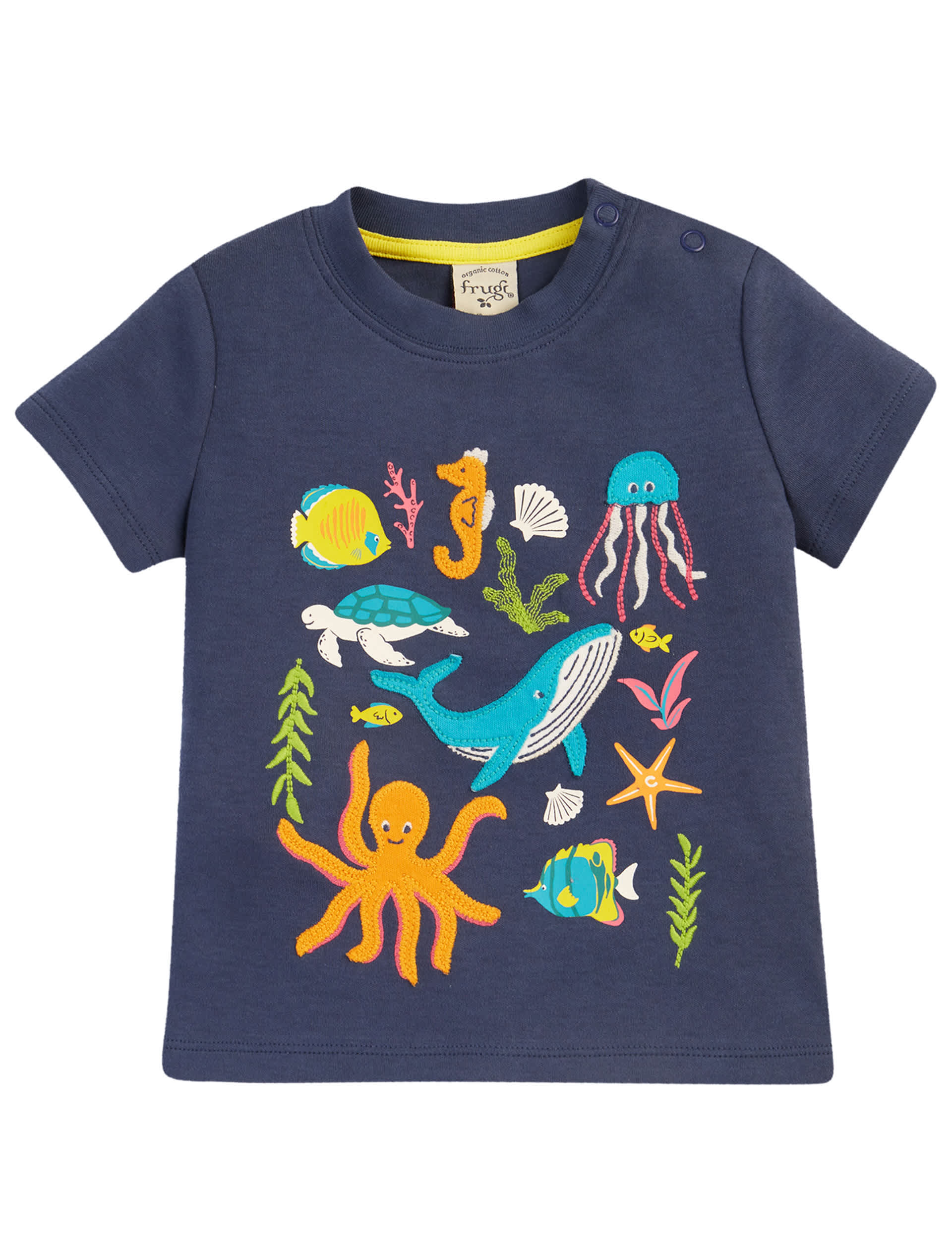 Frugi Organic Cotton Patterned Appliqu T-Shirt (0 Mths-5 Yrs) - 0-3 M - Navy, Navy