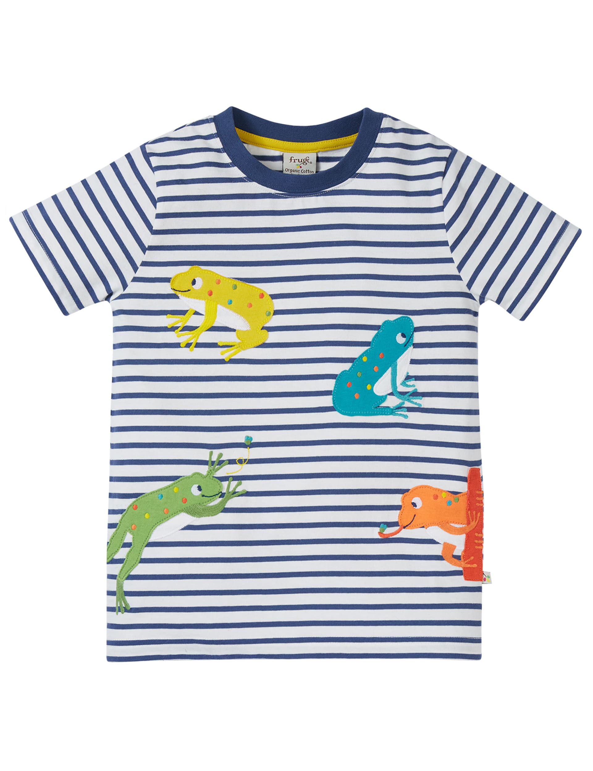 Frugi Boys Organic Cotton Frog Striped T-Shirt (2-10 Yrs) - 8-9 Y - Navy Mix, Navy Mix