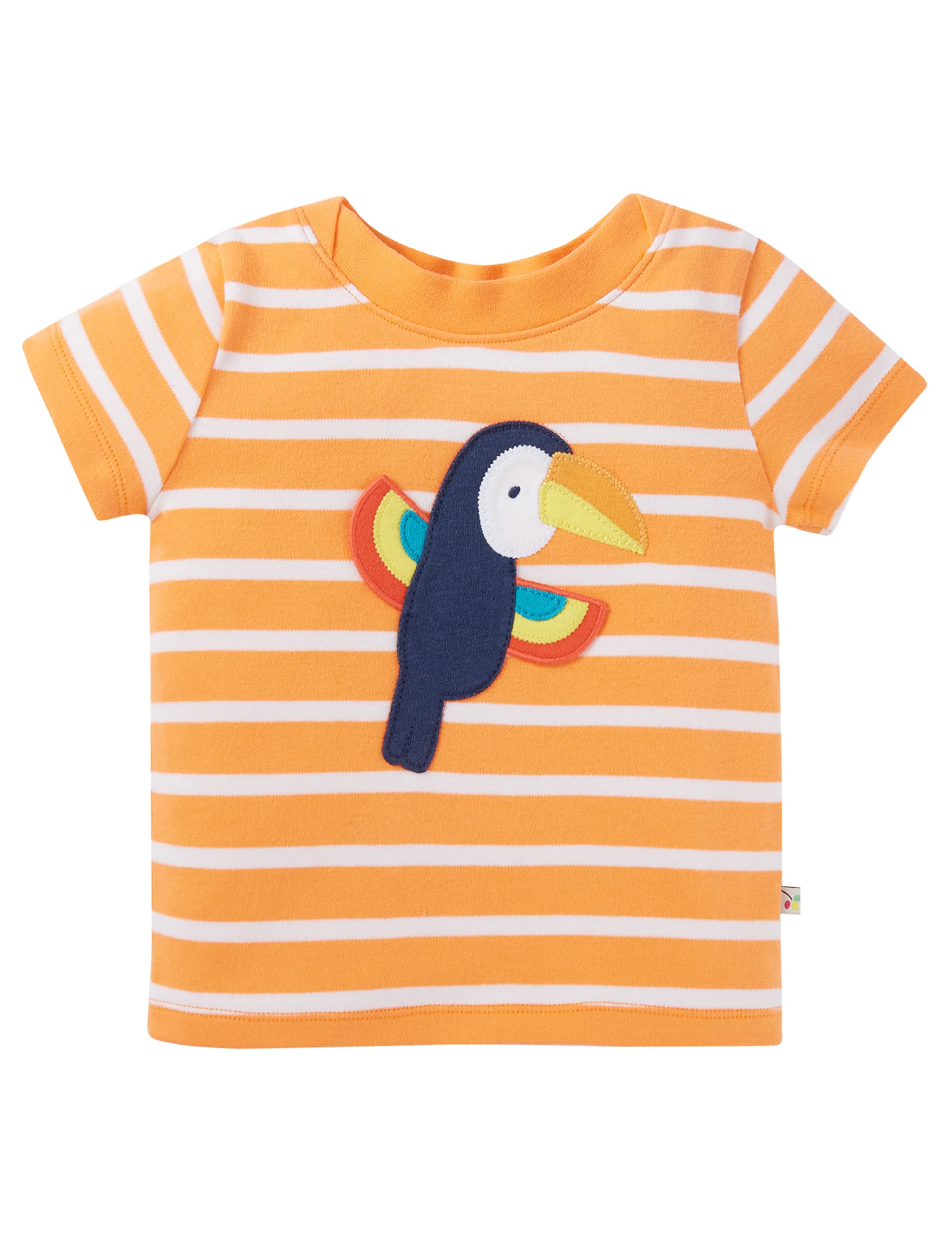 Frugi Boys Pure Cotton Striped Bird T-Shirt (0-5 Yrs) - 2-3Y - Orange Mix, Orange Mix