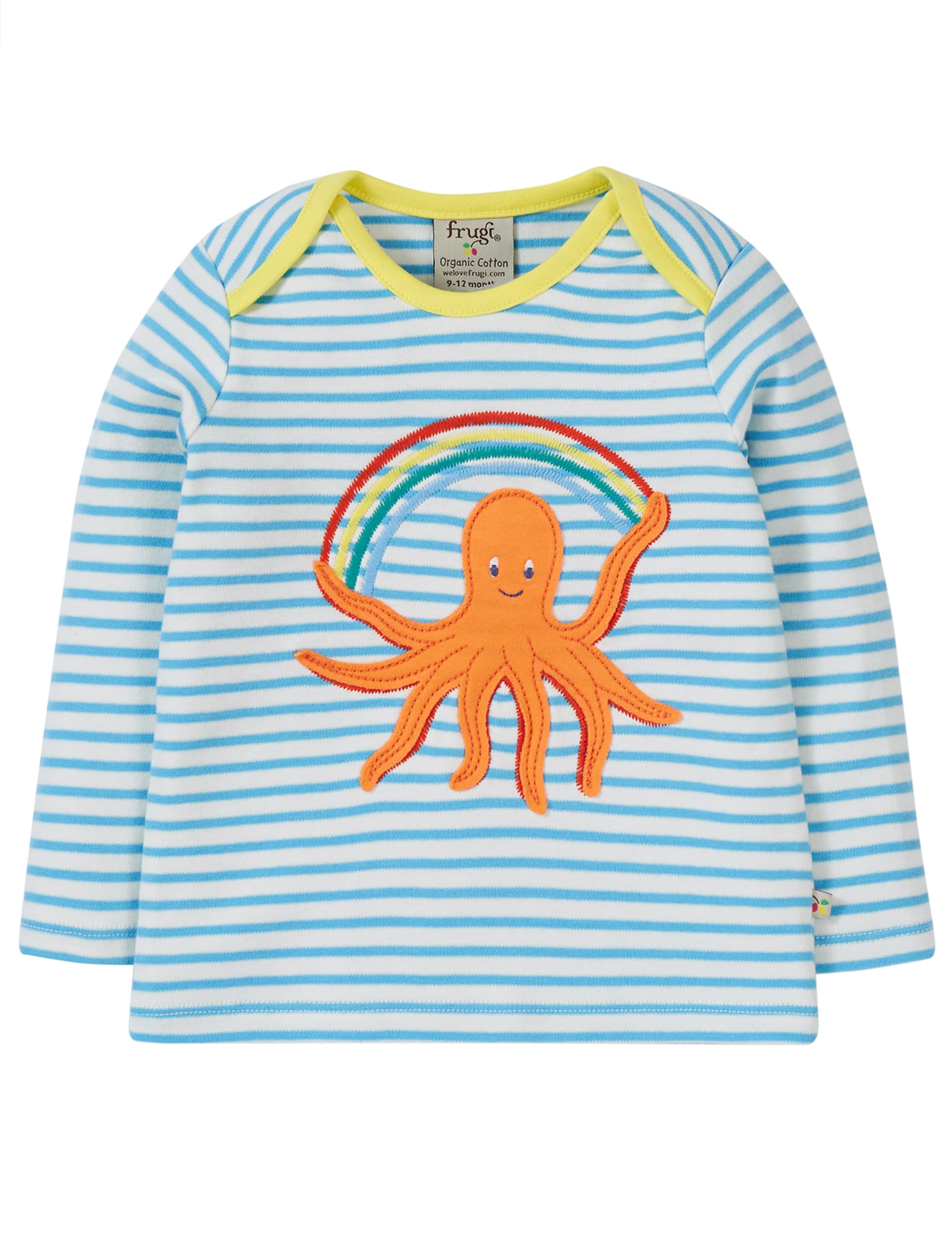 Frugi Organic Cotton Octopus Appliqu Striped Top (0-4 Yrs) - 2-3 Y - Blue Mix, Blue Mix