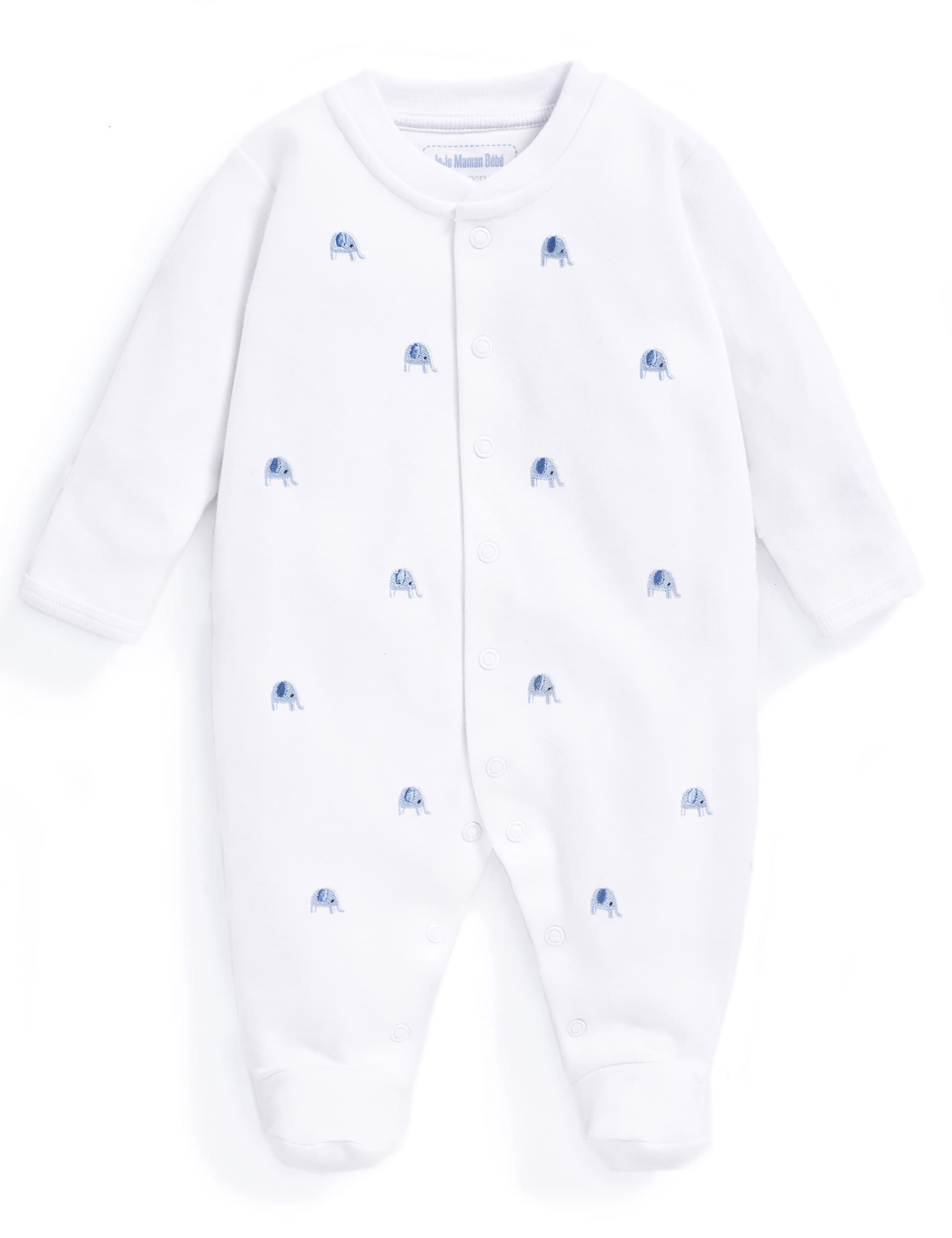 Jojo Maman Bb Boys Pure Cotton Elephant Sleepsuit (6lbs-1 Yrs) - NB - White, White