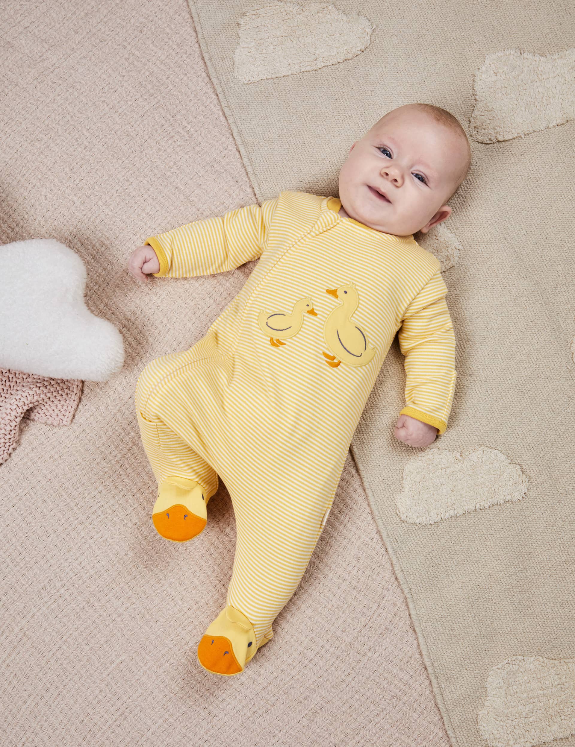 Jojo Maman Bb Pure Cotton Striped Duck Zip Sleepsuit (7lbs-1 Yrs) - 0-3 M - Yellow Mix, Yellow Mix