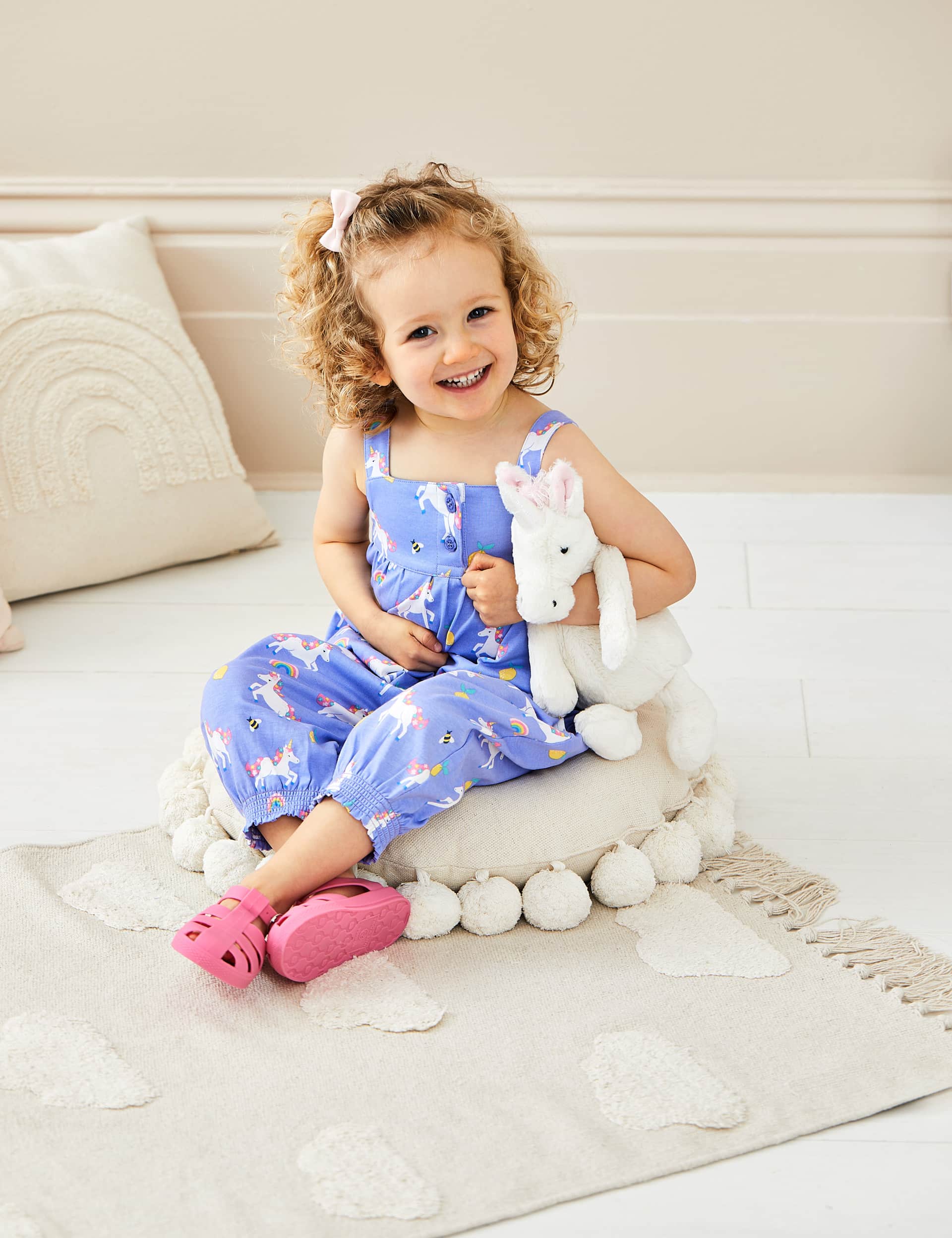 Jojo Maman Bebe Girls Pure Cotton Unicorn Jumpsuit (0-3 Yrs)