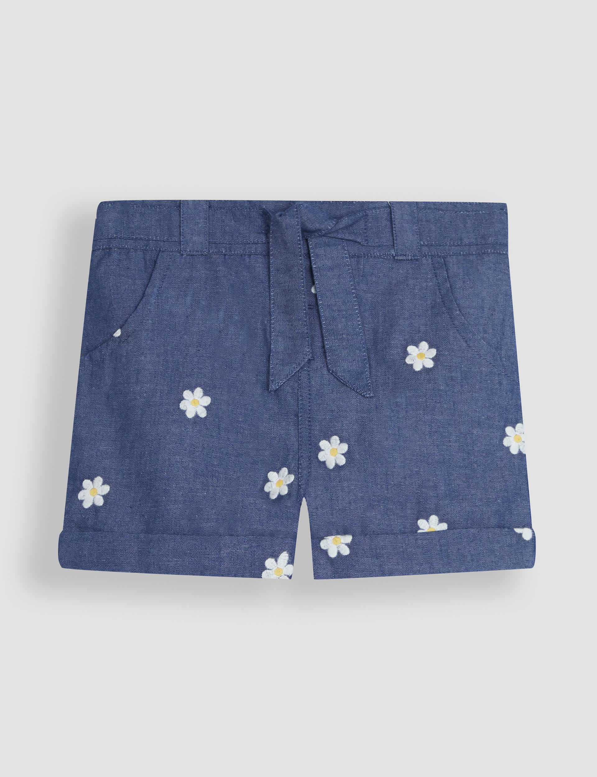 Jojo Maman Bb Girls Pure Cotton Embroidered Shorts (6 Mths-5 Yrs) - 6-12M - Chambray, Chambray