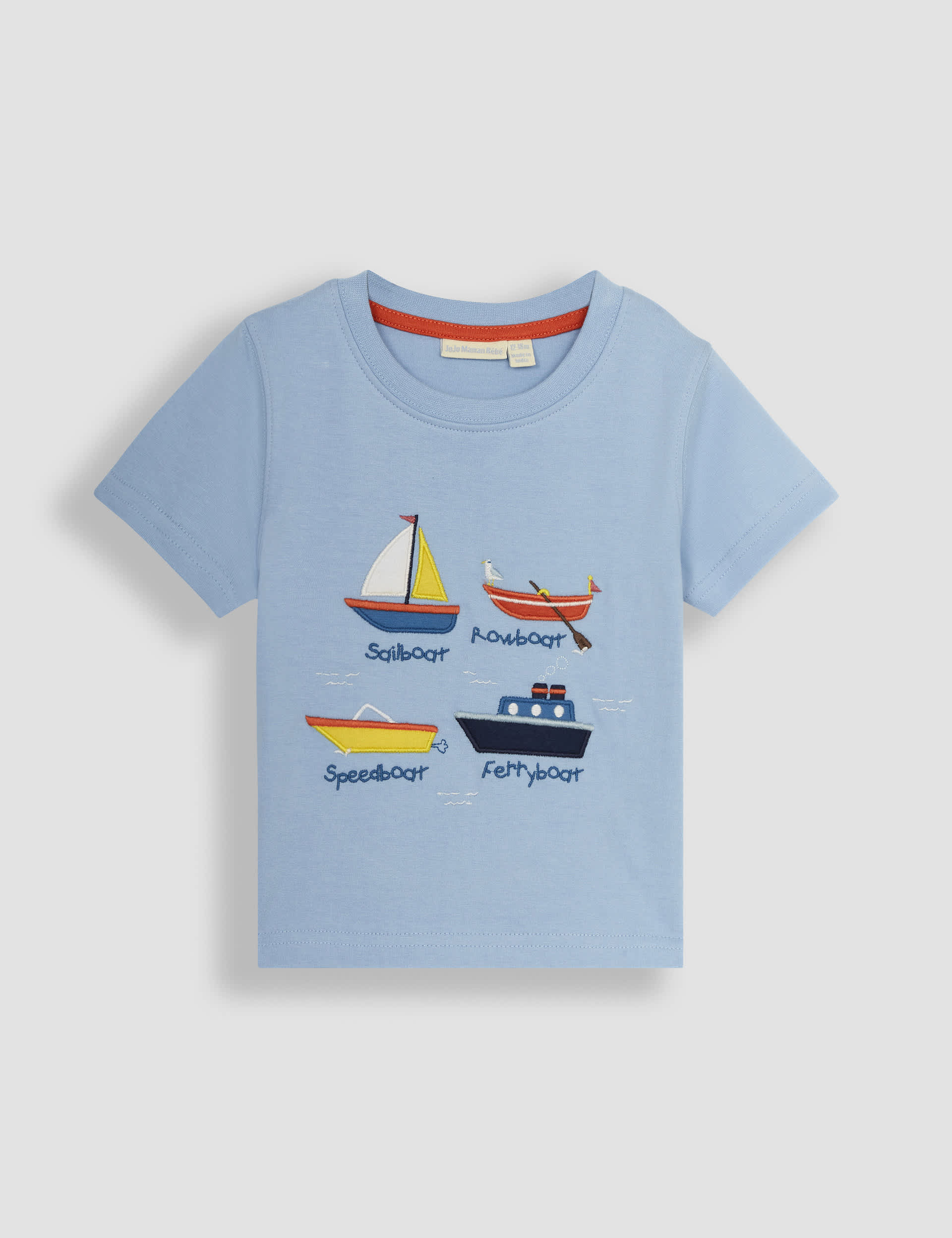 Jojo Maman Bb Boys Pure Cotton Boat T-Shirt (6 Mths-5 Yrs) - 6-12M - Light Blue Mix, Light Blue Mi