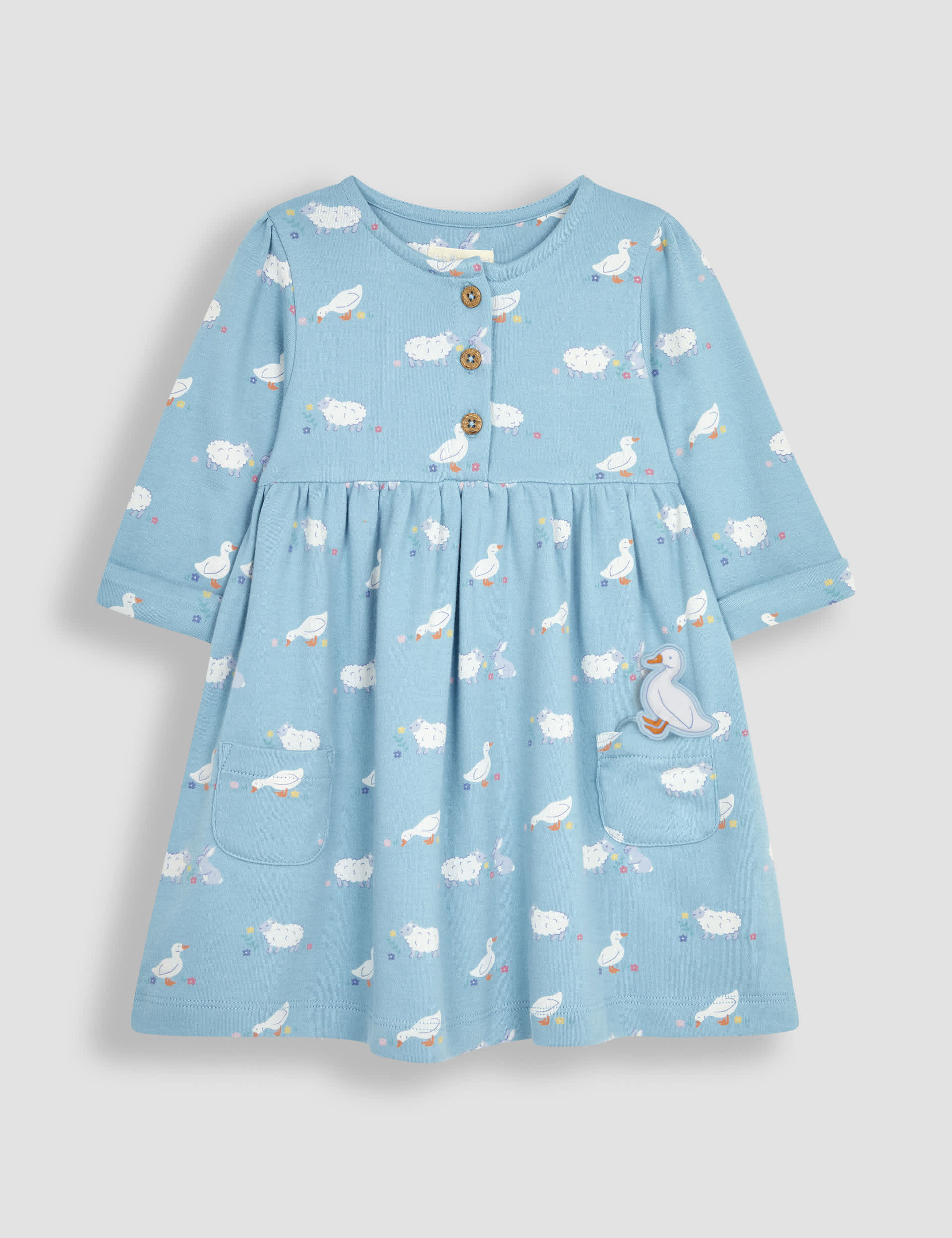 Jojo Maman Bb Girls Pure Cotton Animal Dress (6 Mths-5 Years) - 4-5 Y - Teal Mix, Teal Mix