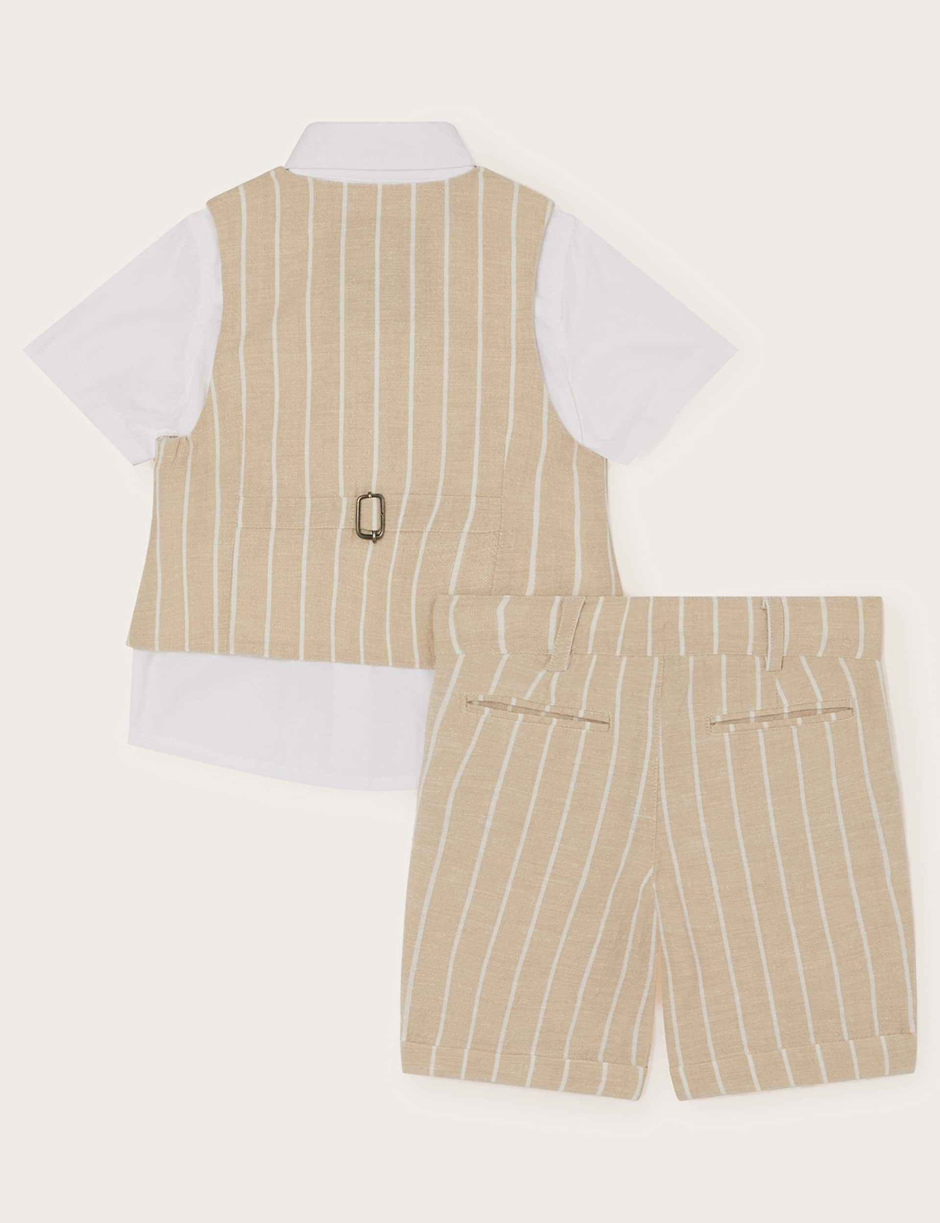 Monsoon Boys 3pc Cotton Rich Striped Outfit (6 Mths-11 Yrs) - 8Y - Beige Mix, Beige Mix