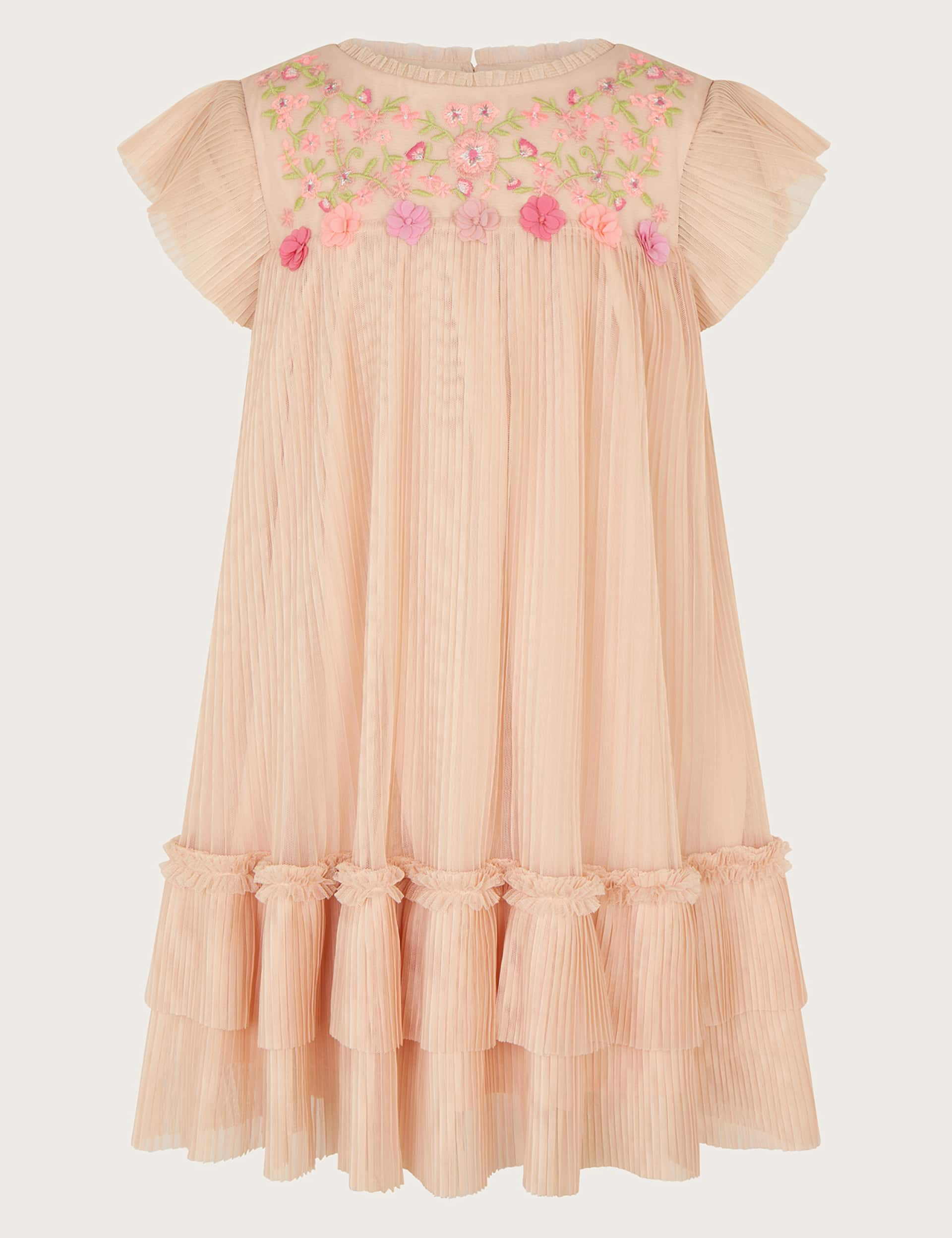 Monsoon Girls Floral Embroidered Tulle Party Dress (2-15 Yrs) - 6y - Pink, Pink