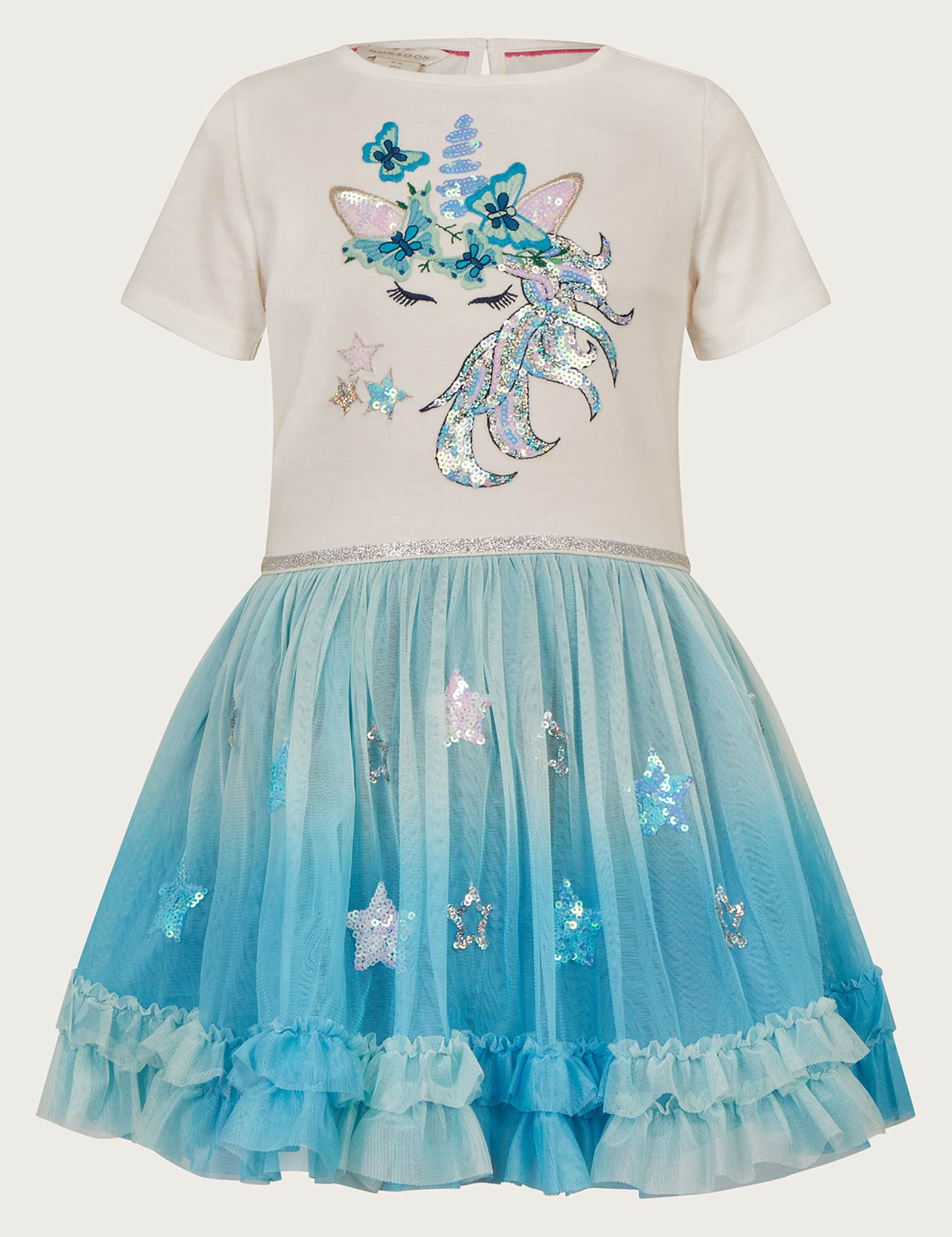 Monsoon Girls Sequin Unicorn Tulle Party Dress (3-13 Yrs) - 9-10Y - Aqua Mix, Aqua Mix