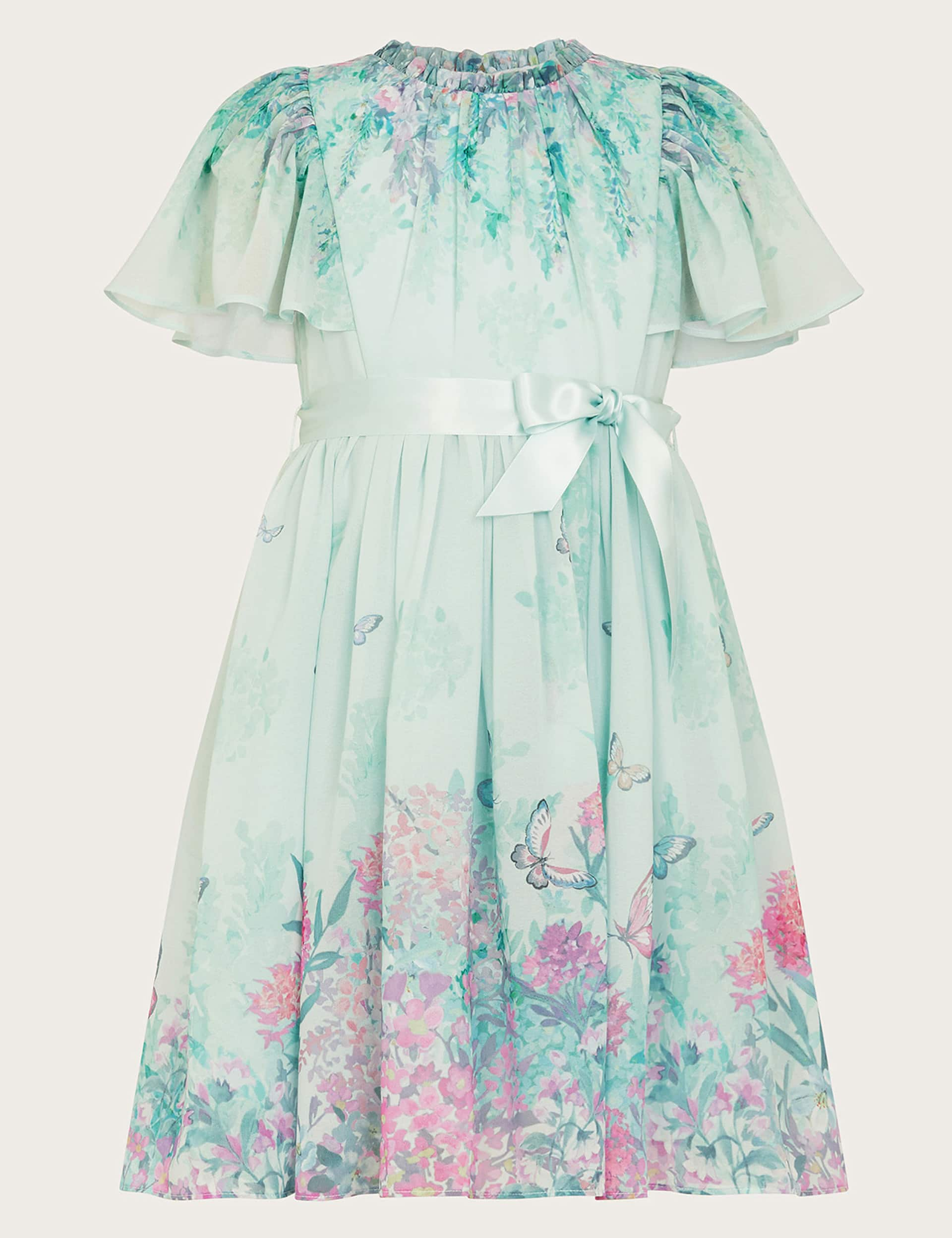 Monsoon Girls Floral Frill Party Dress (3-15 Yrs) - 11y - Aqua Mix, Aqua Mix