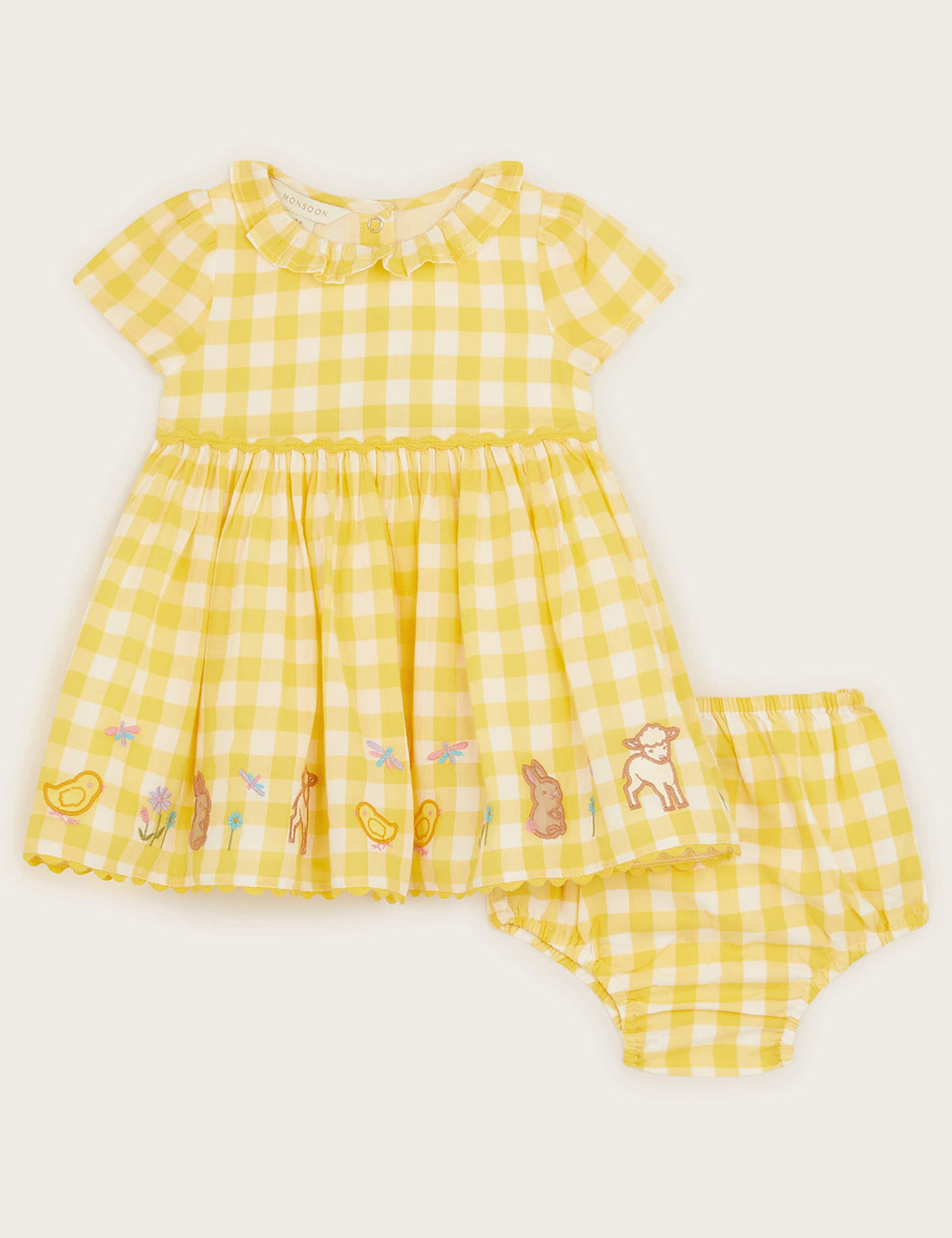 Monsoon Girls 2pc Pure Cotton Check Animal Outfit (0-18 Mths) - 0-3 M - Yellow Mix, Yellow Mix