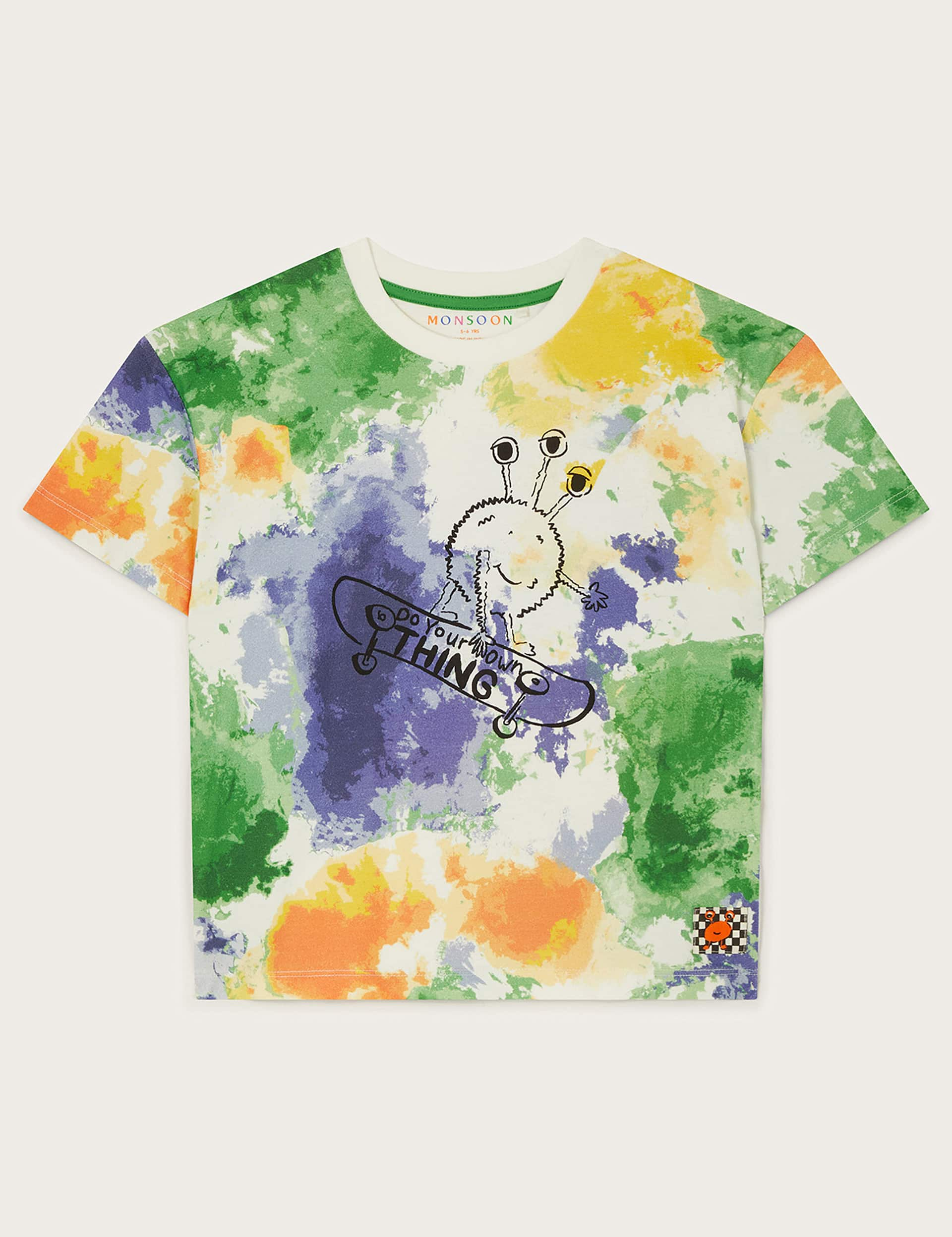 Monsoon Boys Pure Cotton Tie Dye Embroidered T-Shirt (3-13 Yrs) - 11-12 - Multi, Multi