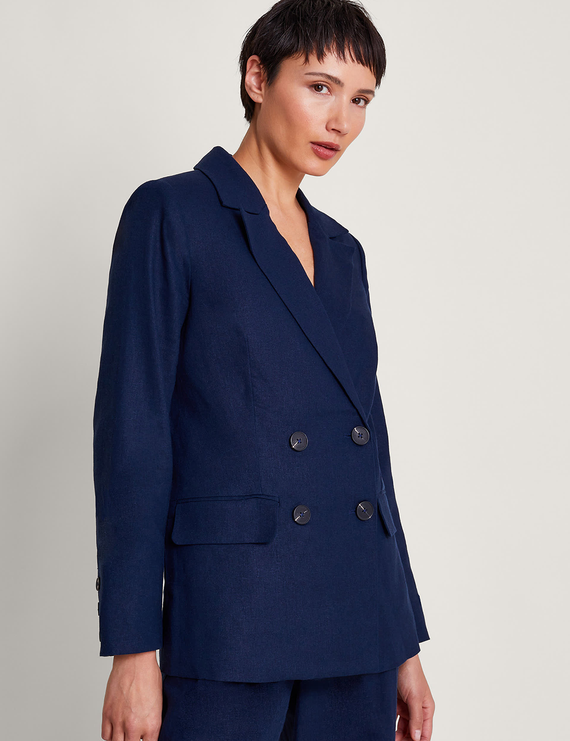 Monsoon Women's Linen Rich Jacket - S - Navy, Navy