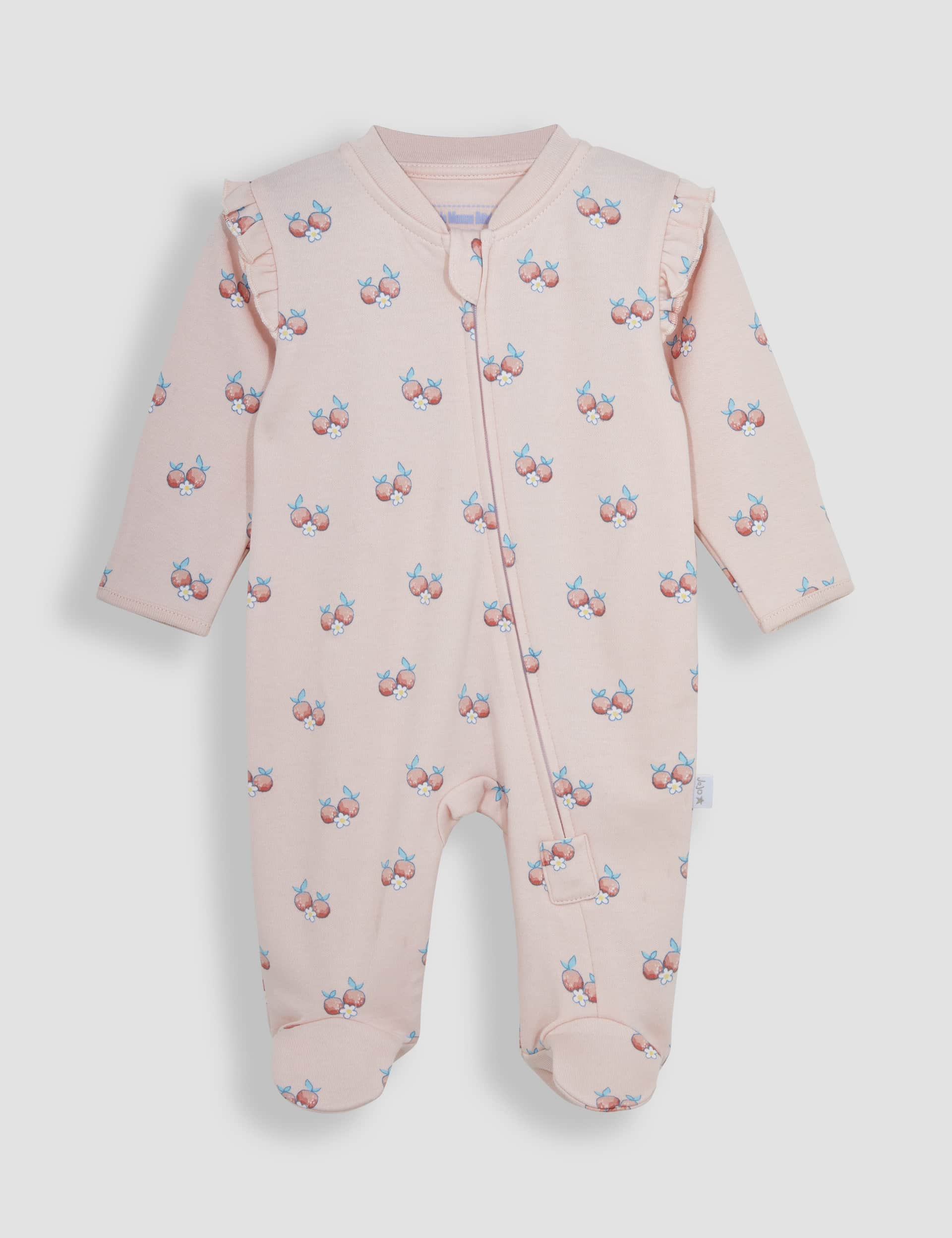 Jojo Maman Bb Girls Pure Cotton Fruit Zip Sleepsuit (7lbs-1 Yrs) - 0-3 M - Light Pink Mix, Light P