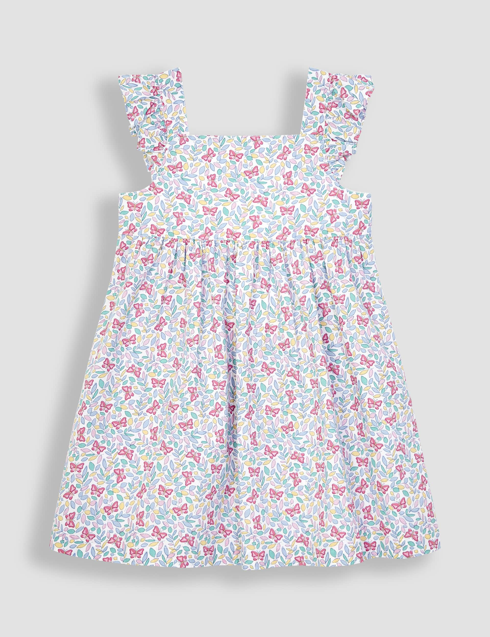 Jojo Maman Bb Girls Cotton Blend Butterfly Dress (6 Mths-4 Yrs) - 3-4 Y - White Mix, White Mix