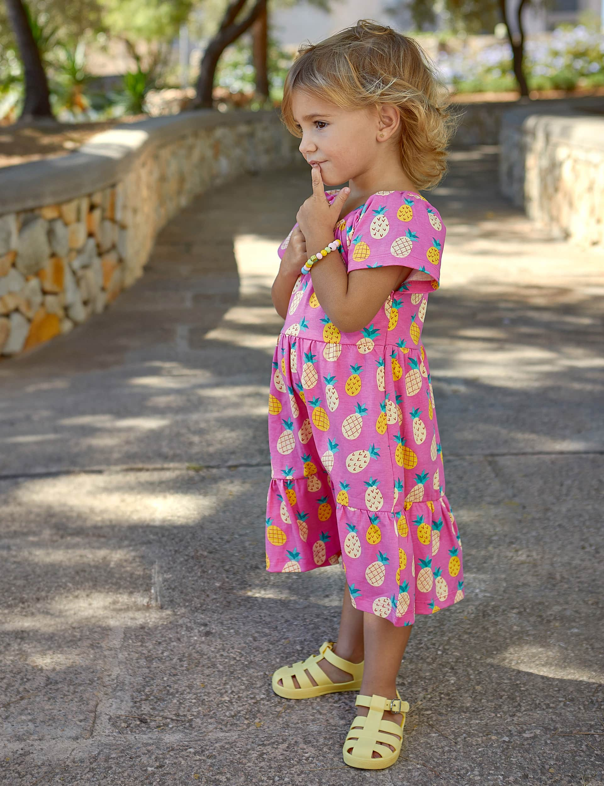 Jojo Maman Bb Girls Pure Cotton Pineapple Dress (6 Mths-7 Yrs) - 12-18 - Fuchsia Mix, Fuchsia Mix