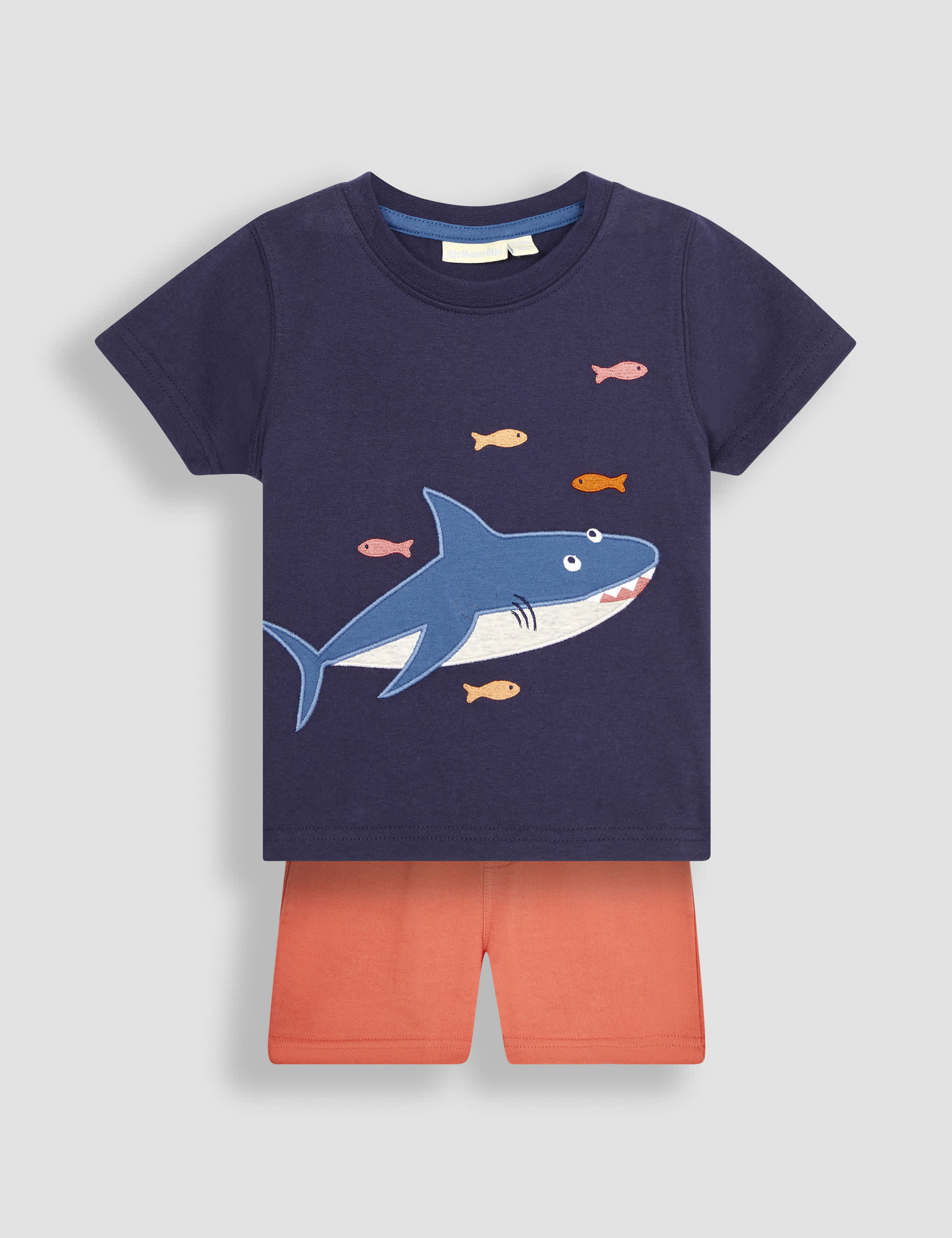 Jojo Maman Bb Boys 2pc Pure Cotton Shark Outfit (1-5 Yrs) - 4-5 Y - Navy, Navy