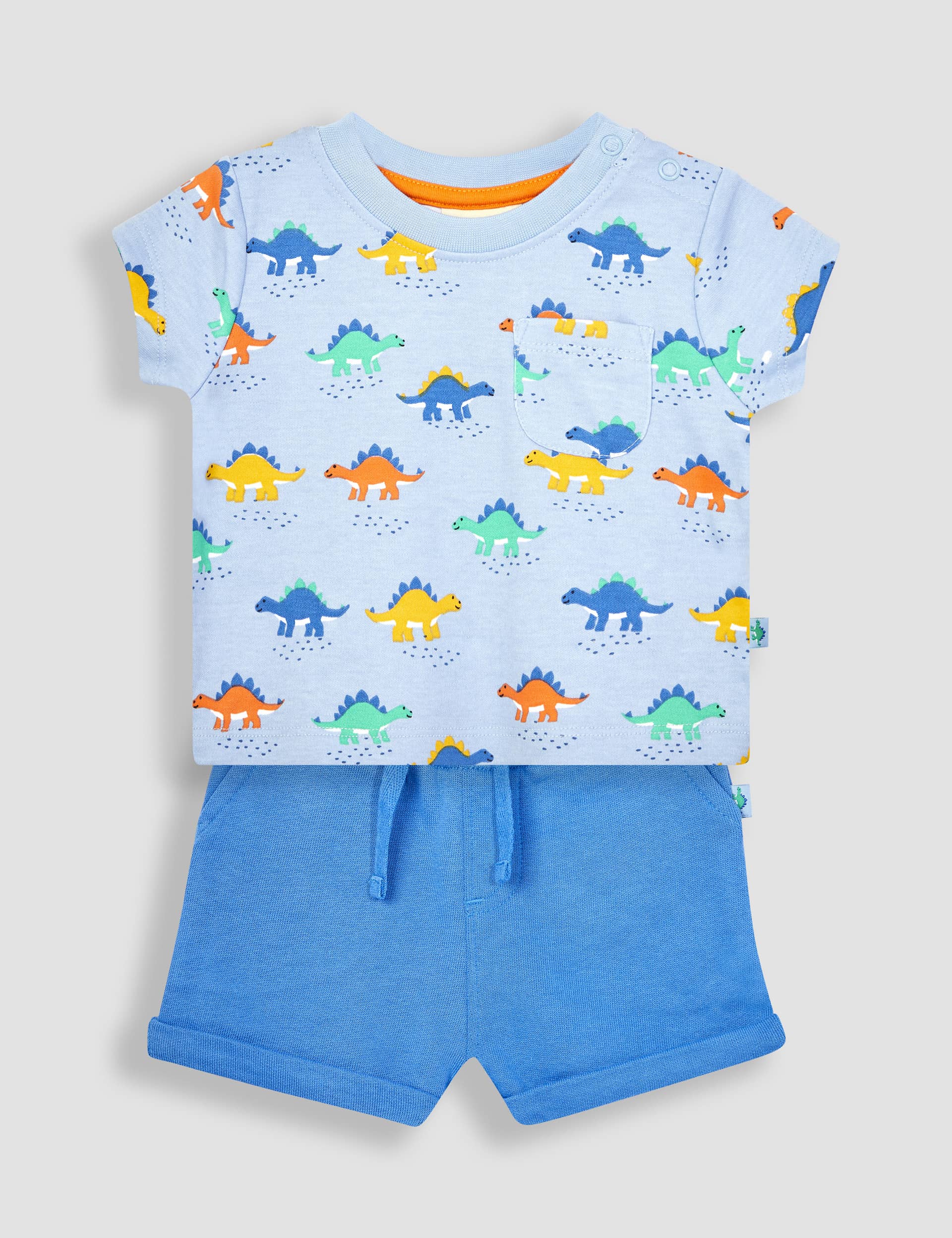 Jojo Maman Bb Boys 2pc Pure Cotton Dinosaur Outfit (0-2 Yrs) - 0-3 M - Blue Mix, Blue Mix