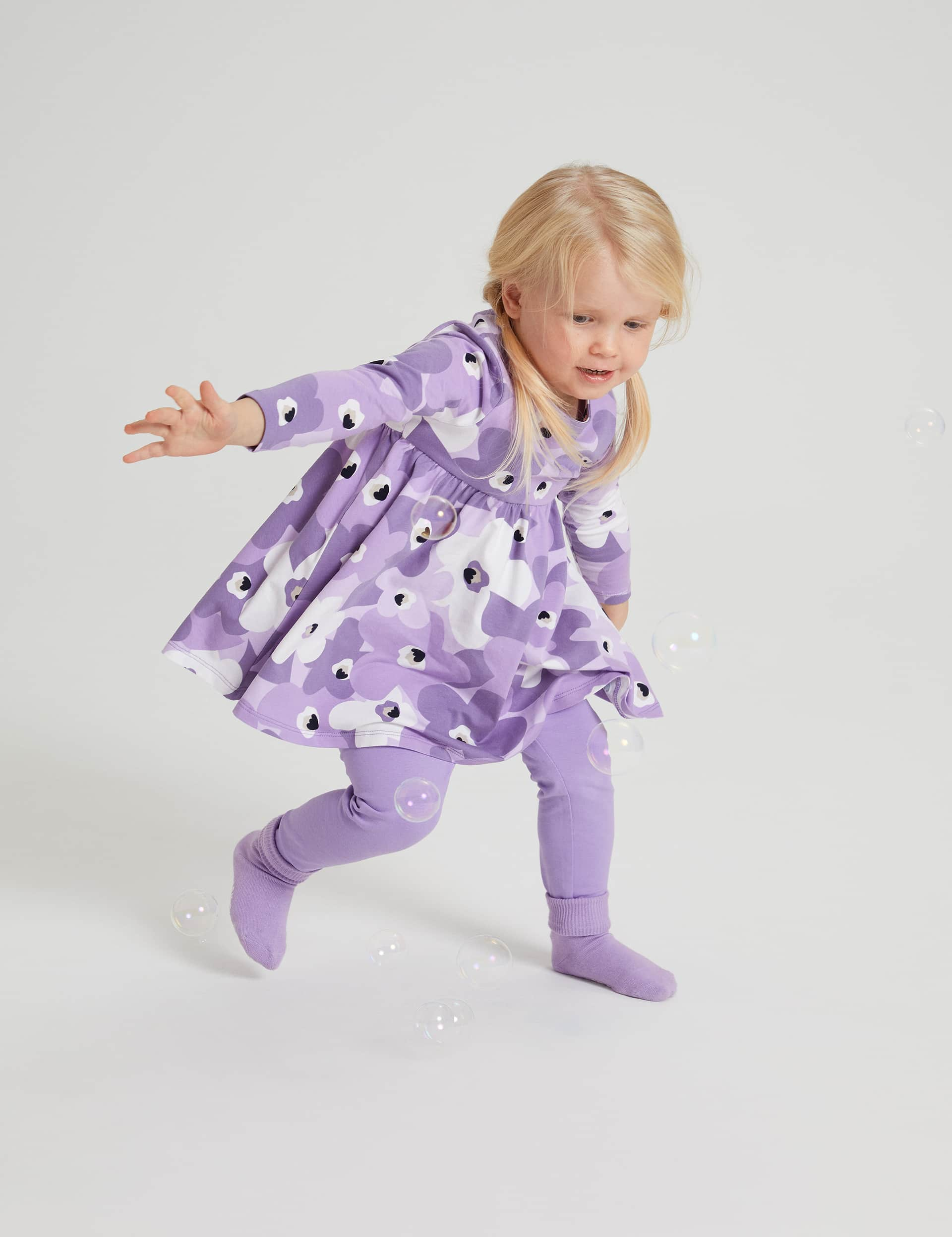 Polarn O. Pyret Girls Cotton Rich Floral Dress (1-10 Yrs) - 5-6 Y - Purple Mix, Purple Mix