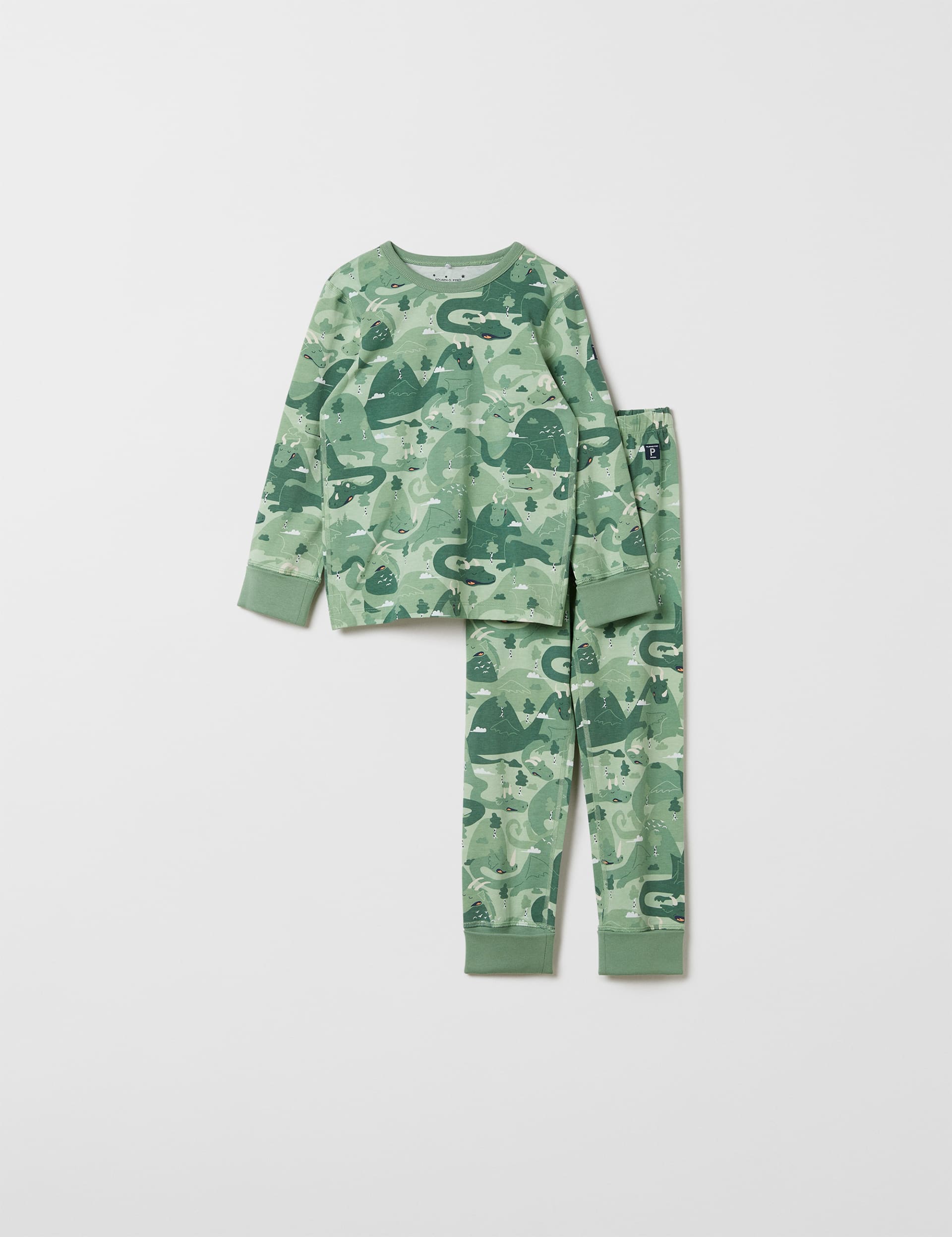 Polarn O. Pyret Boys Cotton Rich Dragon Pyjamas (1-10 Yrs) - 1-2Y - Green Mix, Green Mix