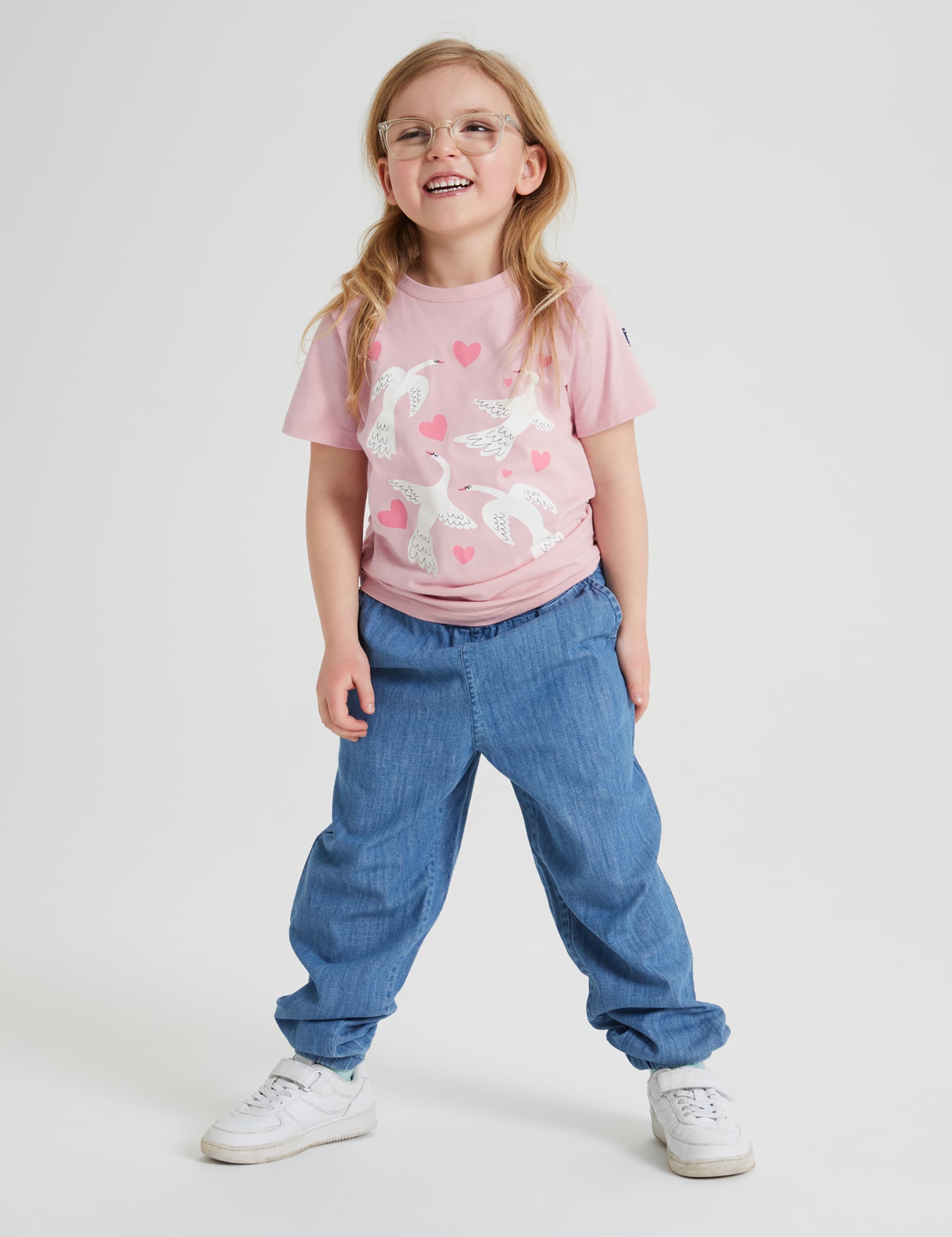 Polarn O. Pyret Girls Pure Cotton Bird Print T-Shirt (1-10 Yrs) - 3-4 Y - Pink Mix, Pink Mix