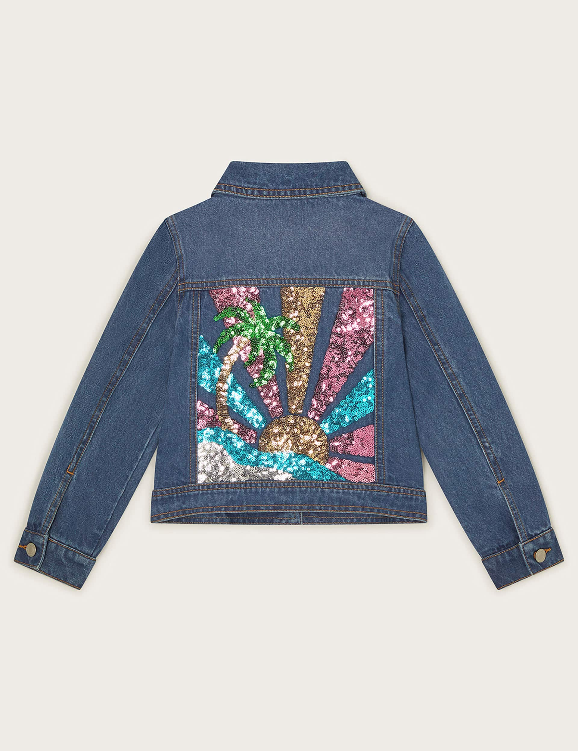 Monsoon Girls Denim Sequin Jacket (3-13 Yrs) - 3-4 Y - Blue Mix, Blue Mix