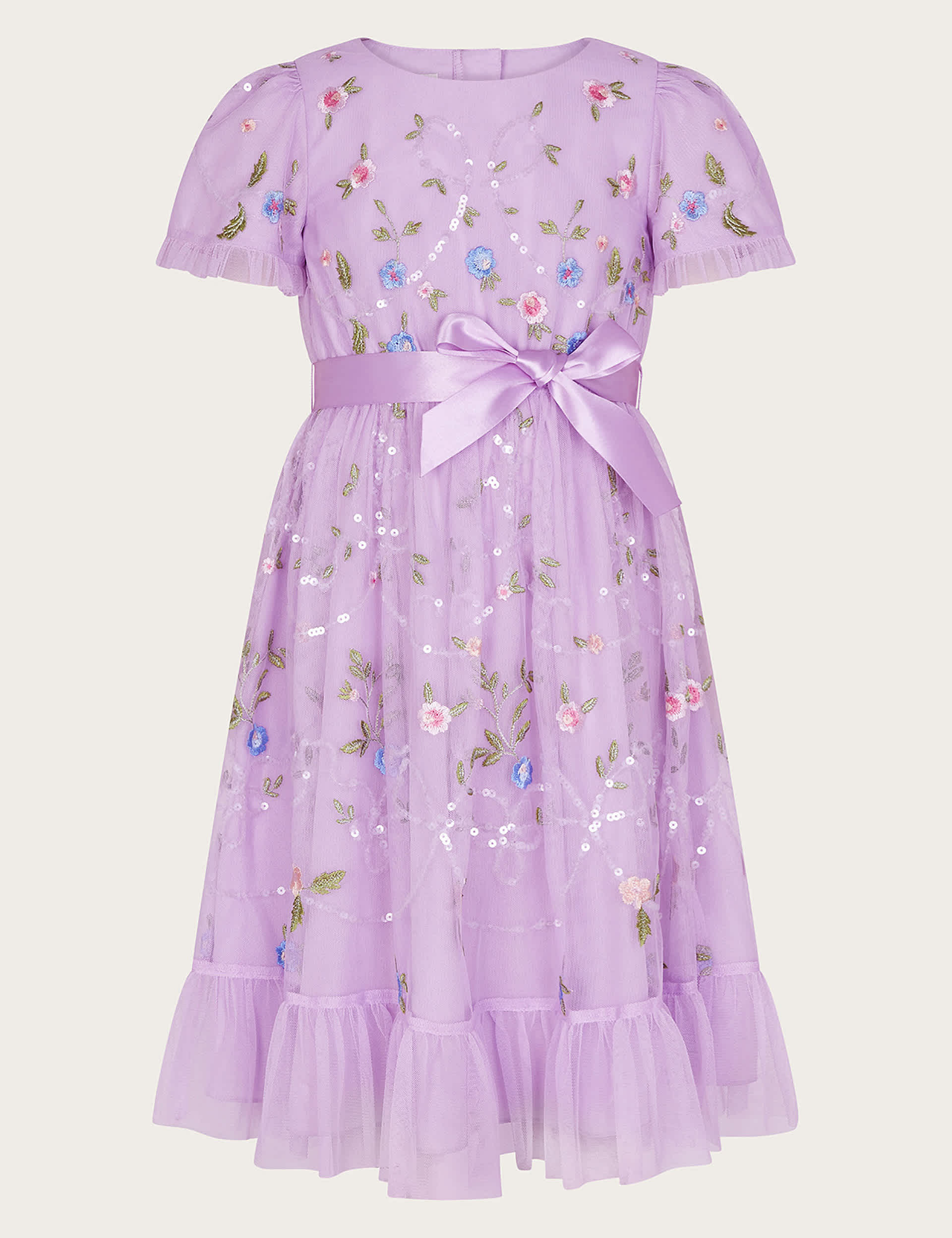 Monsoon Girls Tulle Floral Embroidered Dress (3-15 Yrs) - 11y - Lilac, Lilac