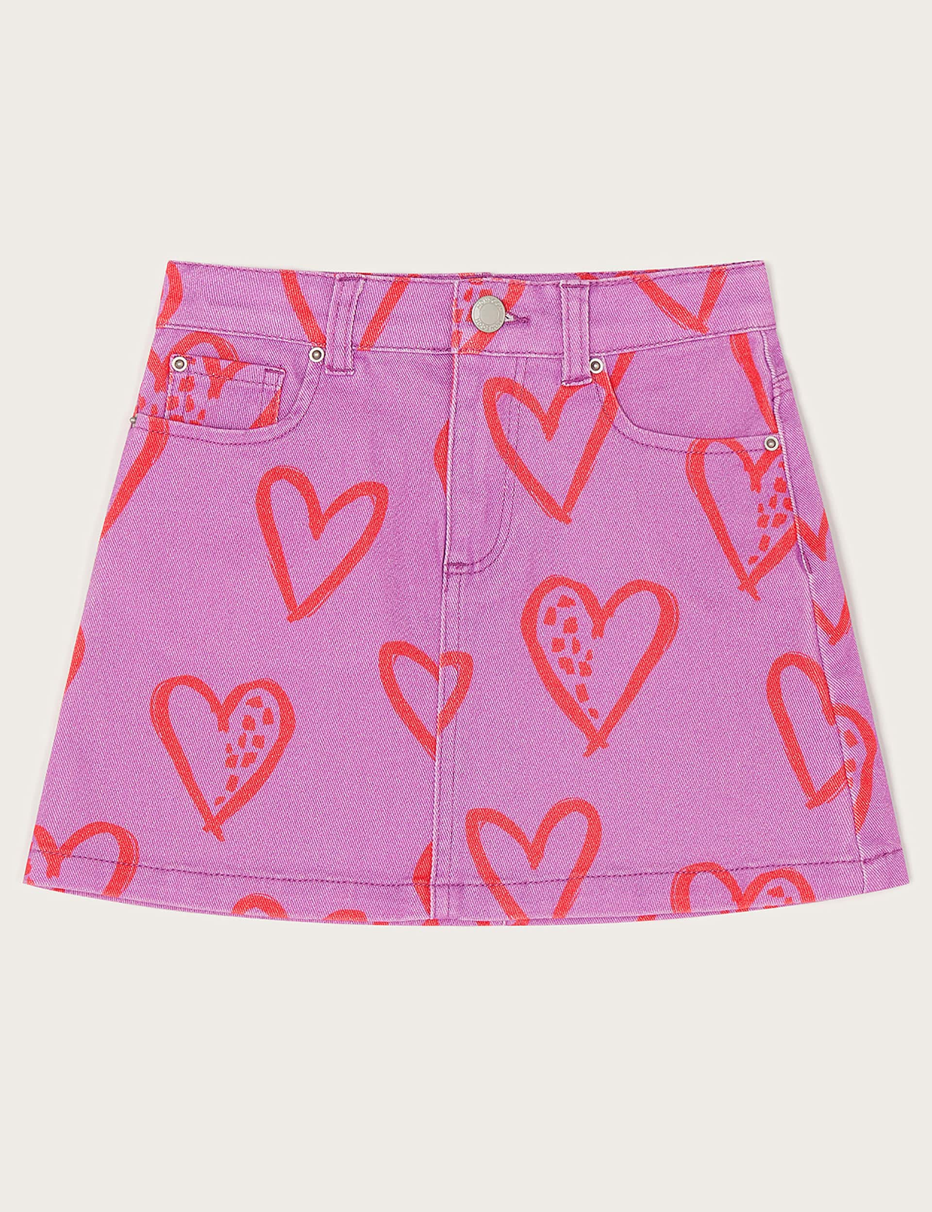 Monsoon Girls Denim Heart Print Skirt (3-13 Yrs)