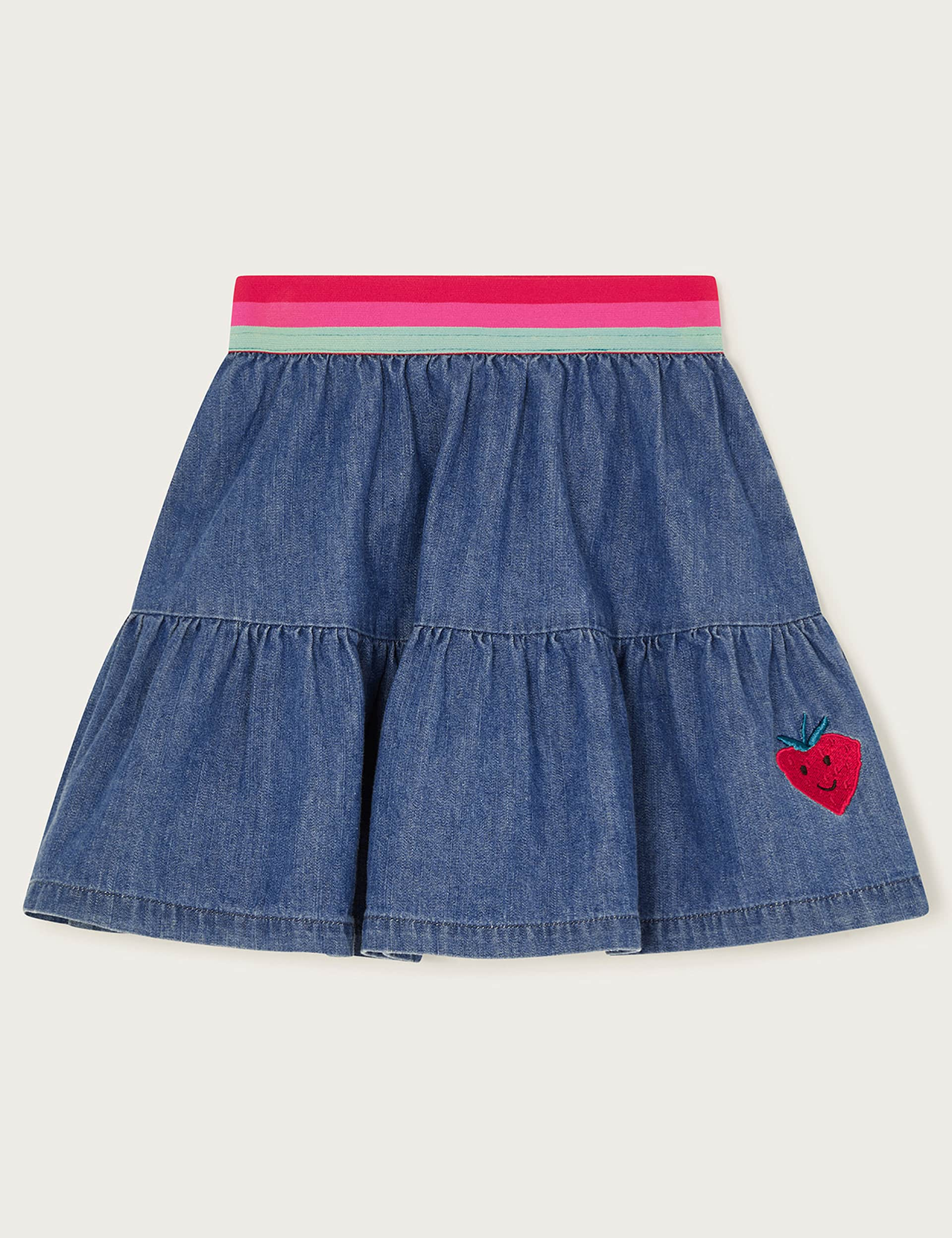 Monsoon Girls Denim Ruffle Elasticated Waist Skirt (3-13 Yrs) - 11-12 - Blue Mix, Blue Mix