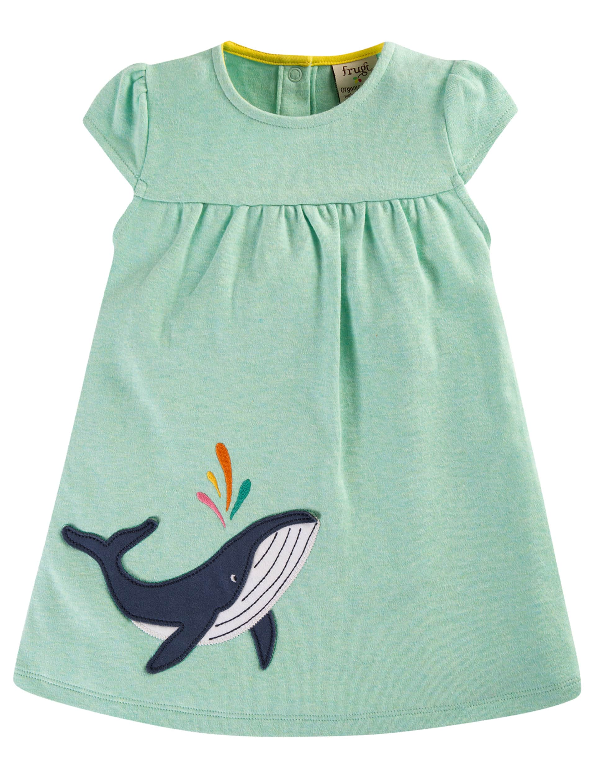 Frugi Girls Pure Cotton Applique Dress (0-4 Yrs) - 9-12M - Light Green, Light Green