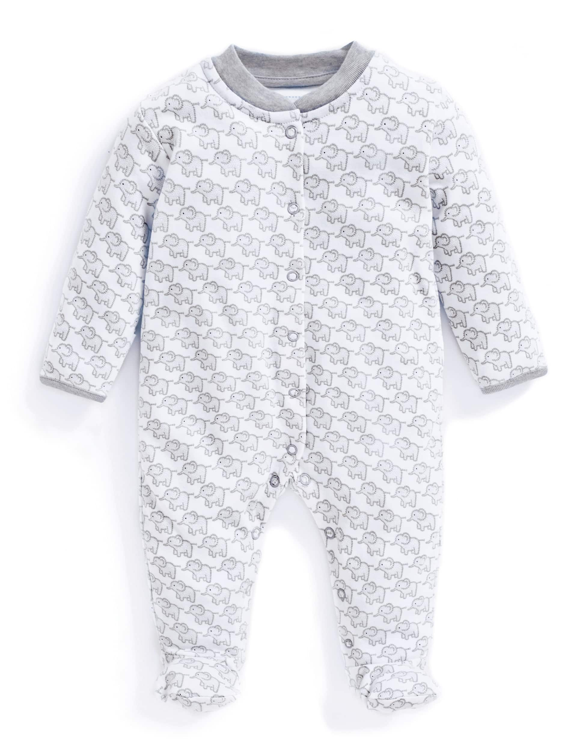 Jojo Maman Bb Pure Cotton Elephant Sleepsuit (6lbs-1 Yrs) - NB - Grey Mix, Grey Mix