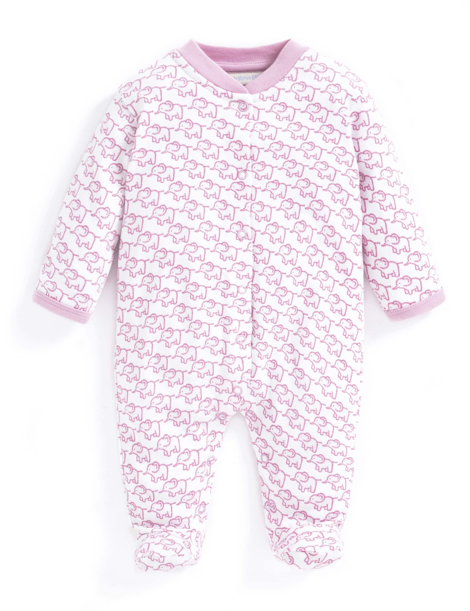 Jojo Maman Bb Girls Pure Cotton Elephant Sleepsuit (6lbs-1 Yrs) - 0-3 M - Pink Mix, Pink Mix