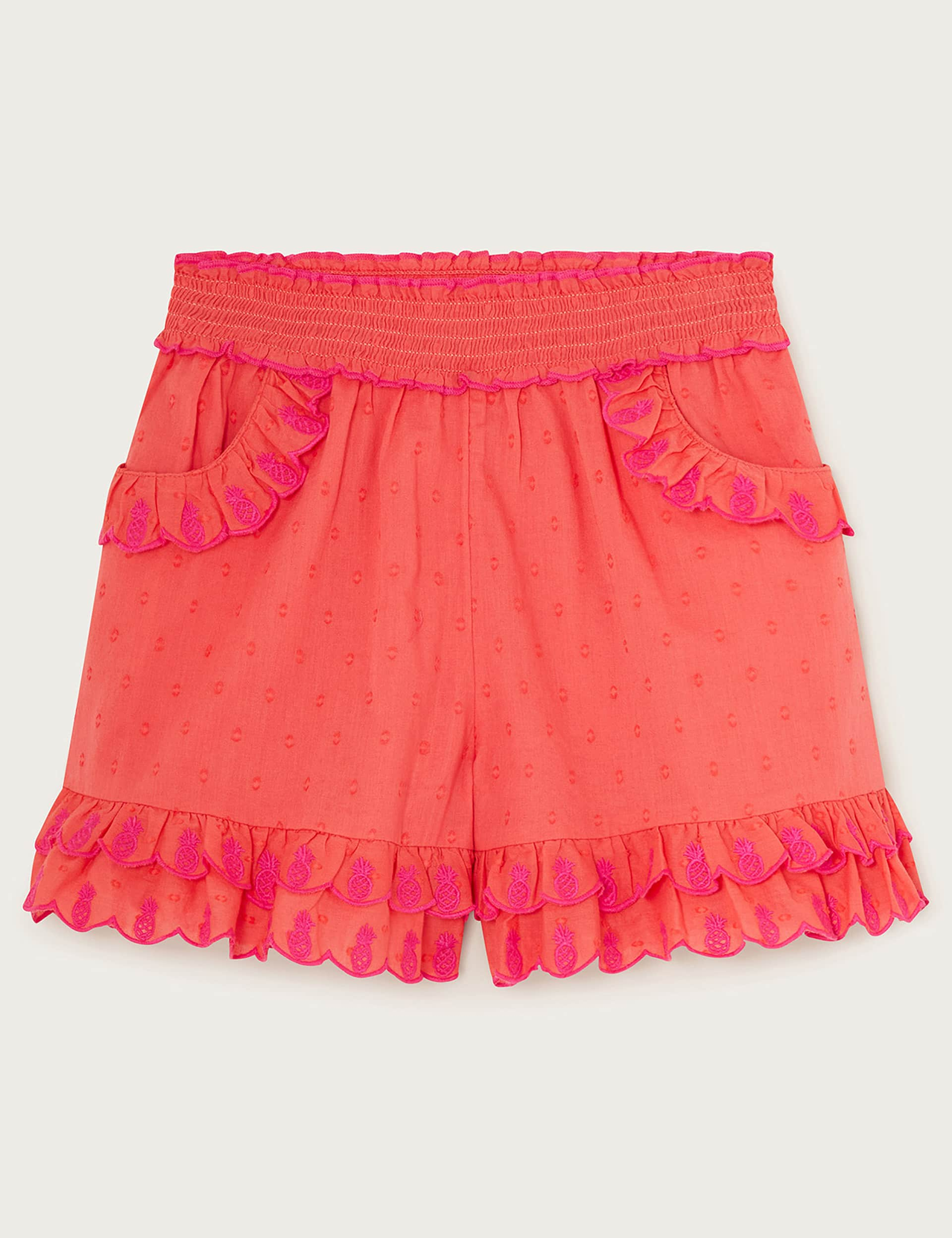 Monsoon Girls Pure Cotton Embroidered Shorts (3-13 Yrs) - 3-4 Y - Orange Mix, Orange Mix