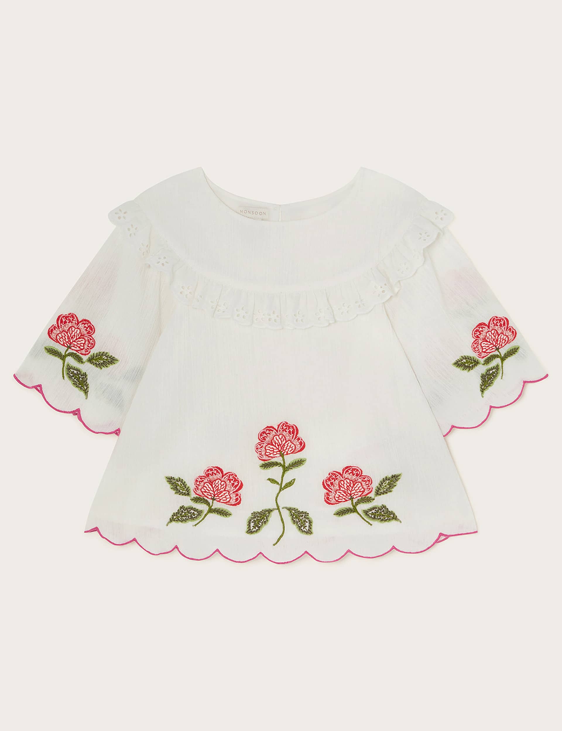 Monsoon Girls Pure Cotton Flower Embroidered Top (3-13 Yrs)