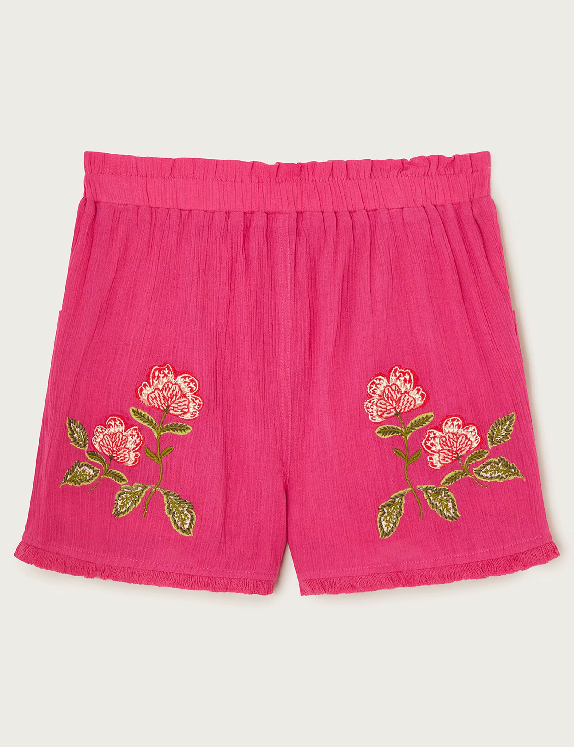 Monsoon Girls Pure Cotton Flower Embroidered Shorts (3-13 Yrs) - 5-6 Y - Pink Mix, Pink Mix