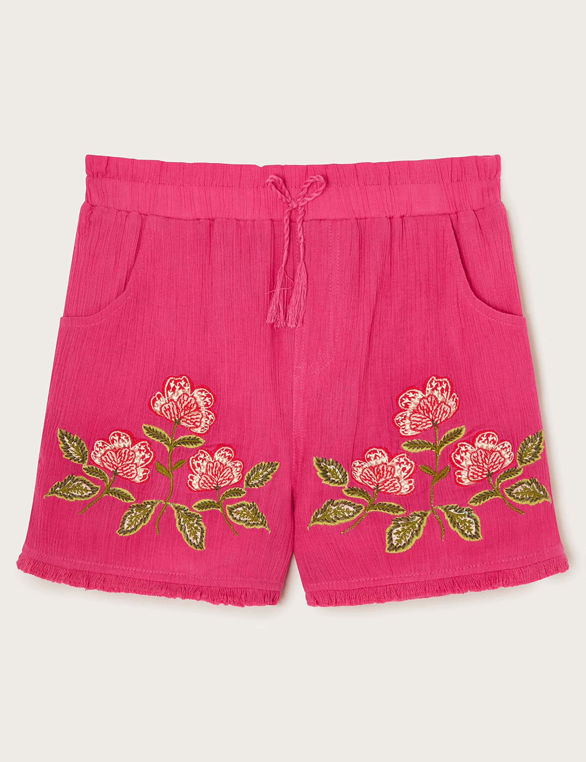 Monsoon Girls Pure Cotton Flower Embroidered Shorts (3-13 Yrs)