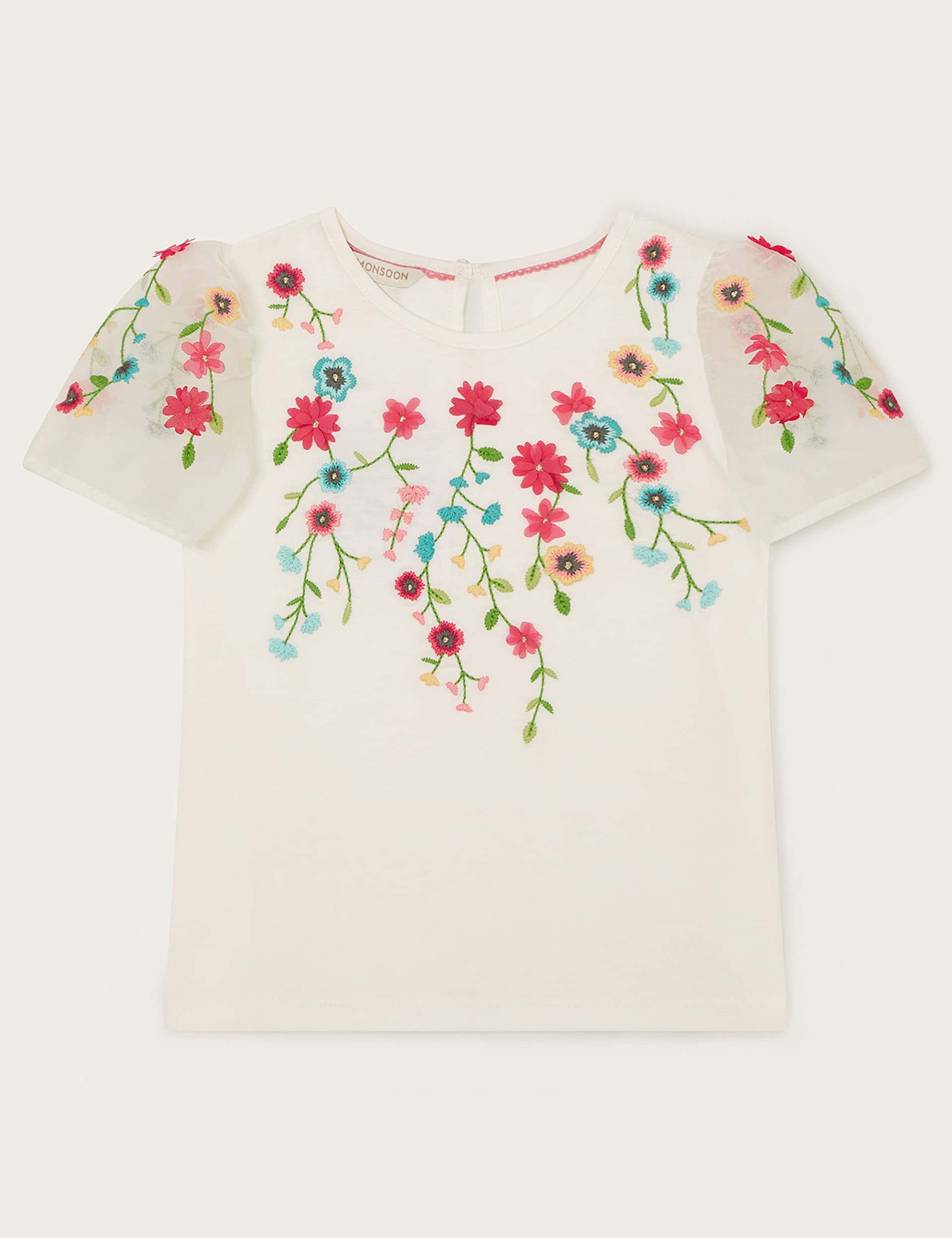 Monsoon Girls Cotton Rich Flower Embroidered Top (3-13 Yrs)