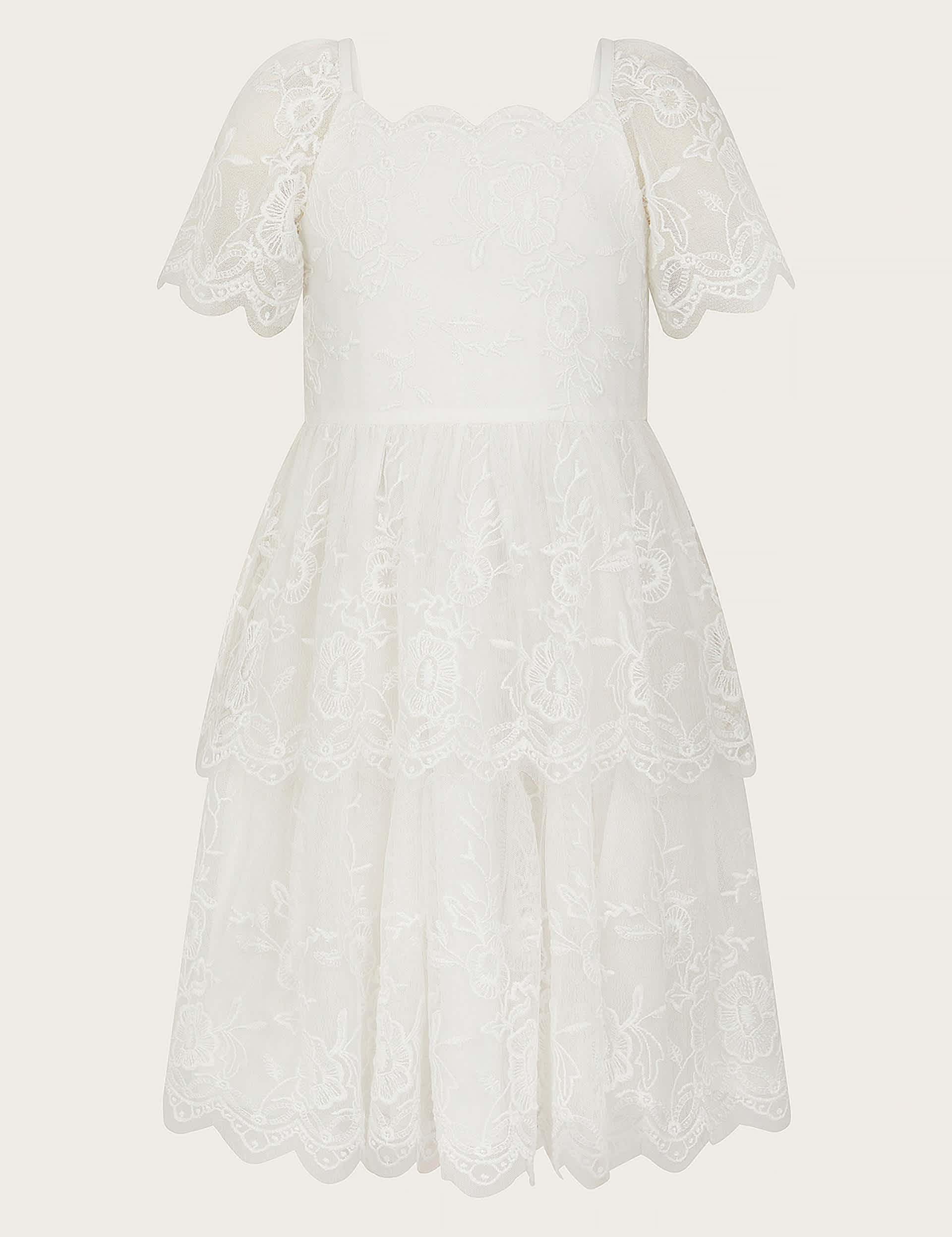 Monsoon Girls Embroidered Tiered Occasion Dress (3-13 Yrs) - 5y - Ivory, Ivory