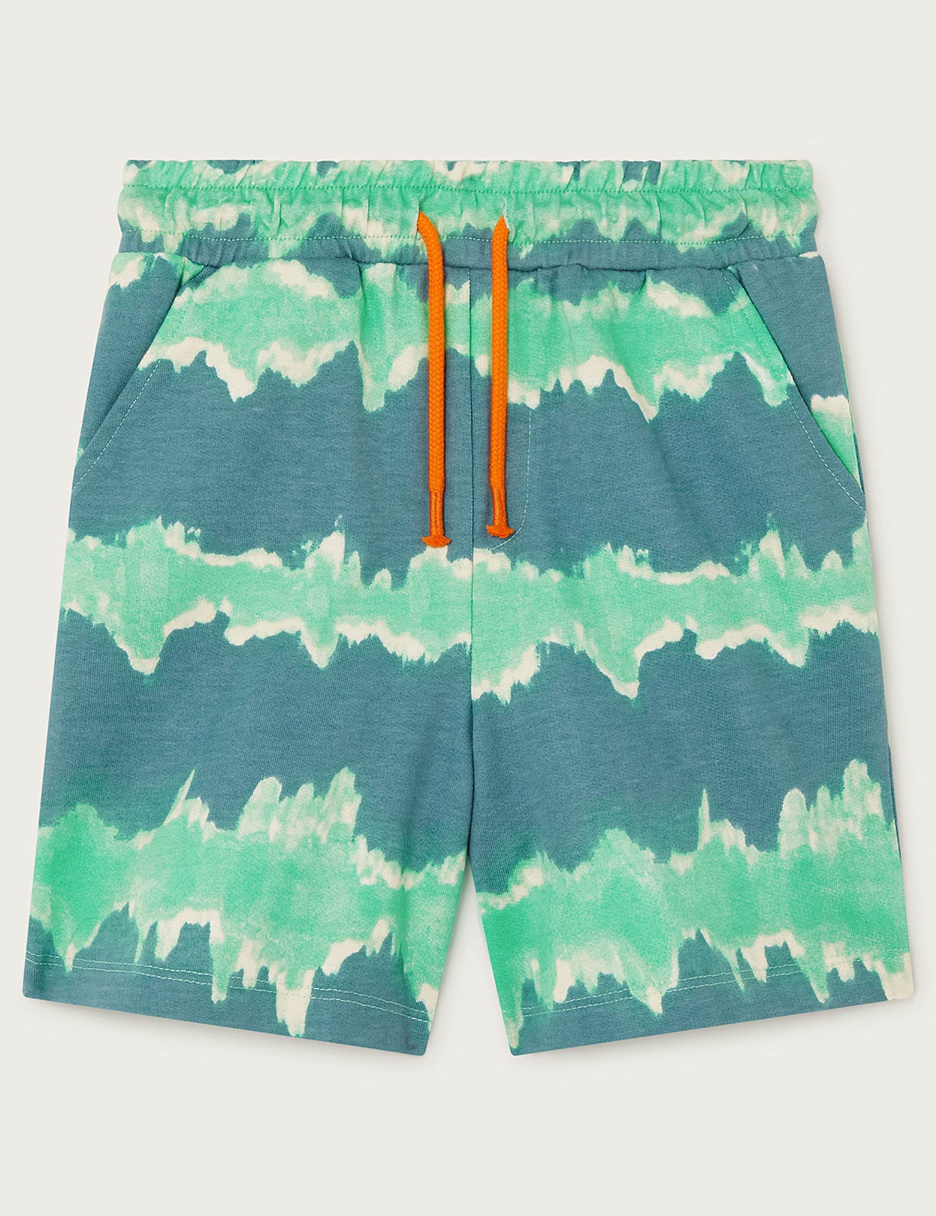 Monsoon Boys Pure Cotton Tie Dye Striped Shorts (3-13 Yrs) - 12-13 - Green Mix, Green Mix