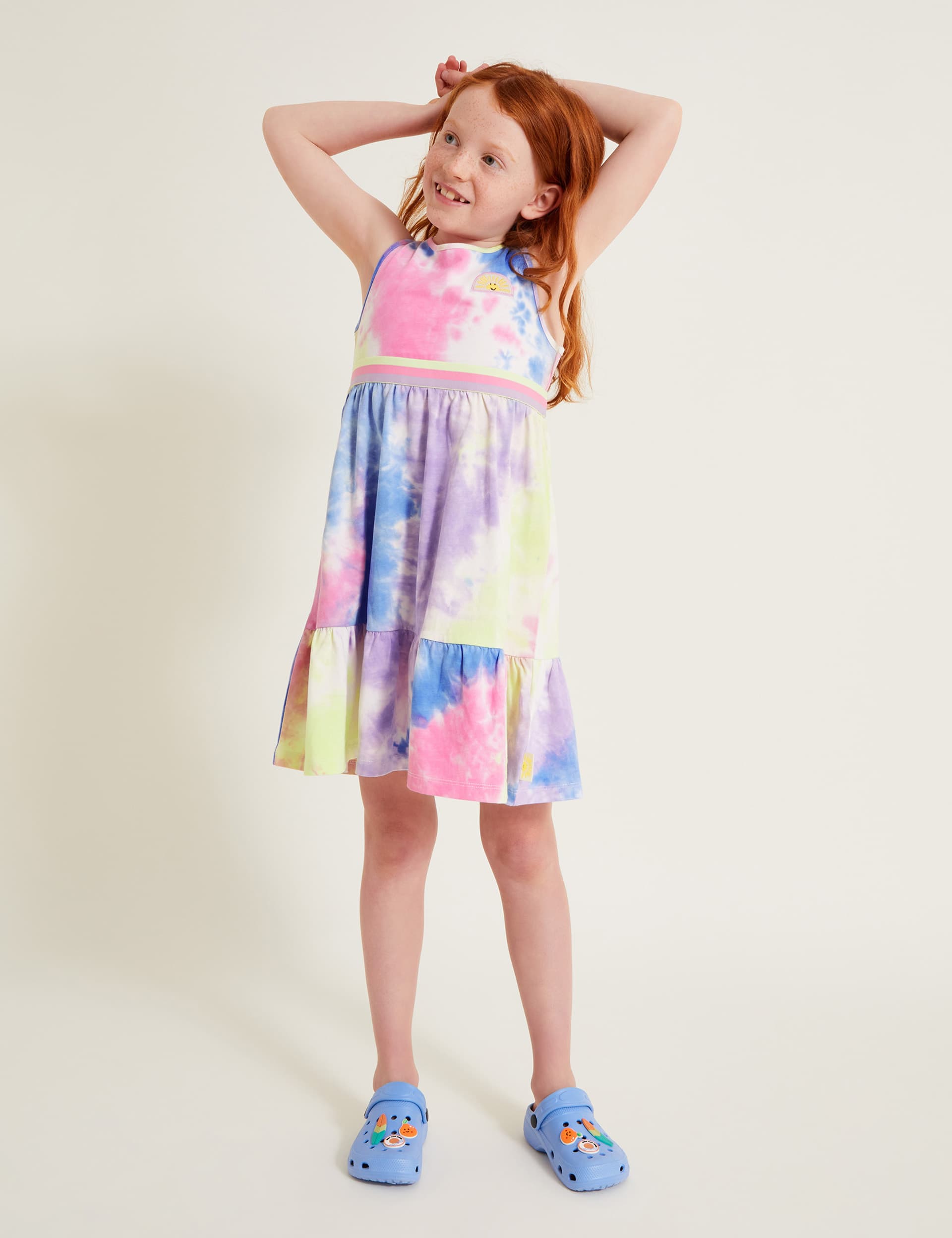 Monsoon Girls Pure Cotton Tie Dye Printed Dress (3-12 Yrs) - 11-12 - Multi, Multi