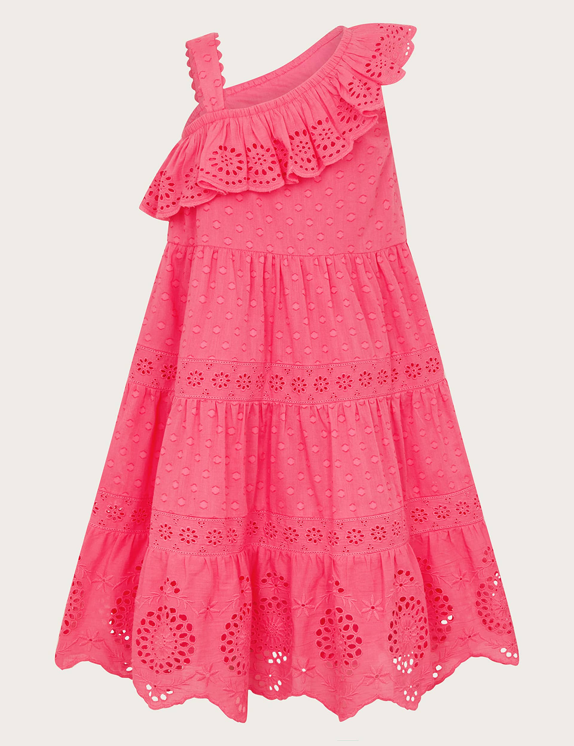 Monsoon Girls Pure Cotton Broderie Dress (2-15 Yrs) - 11y - Pink, Pink