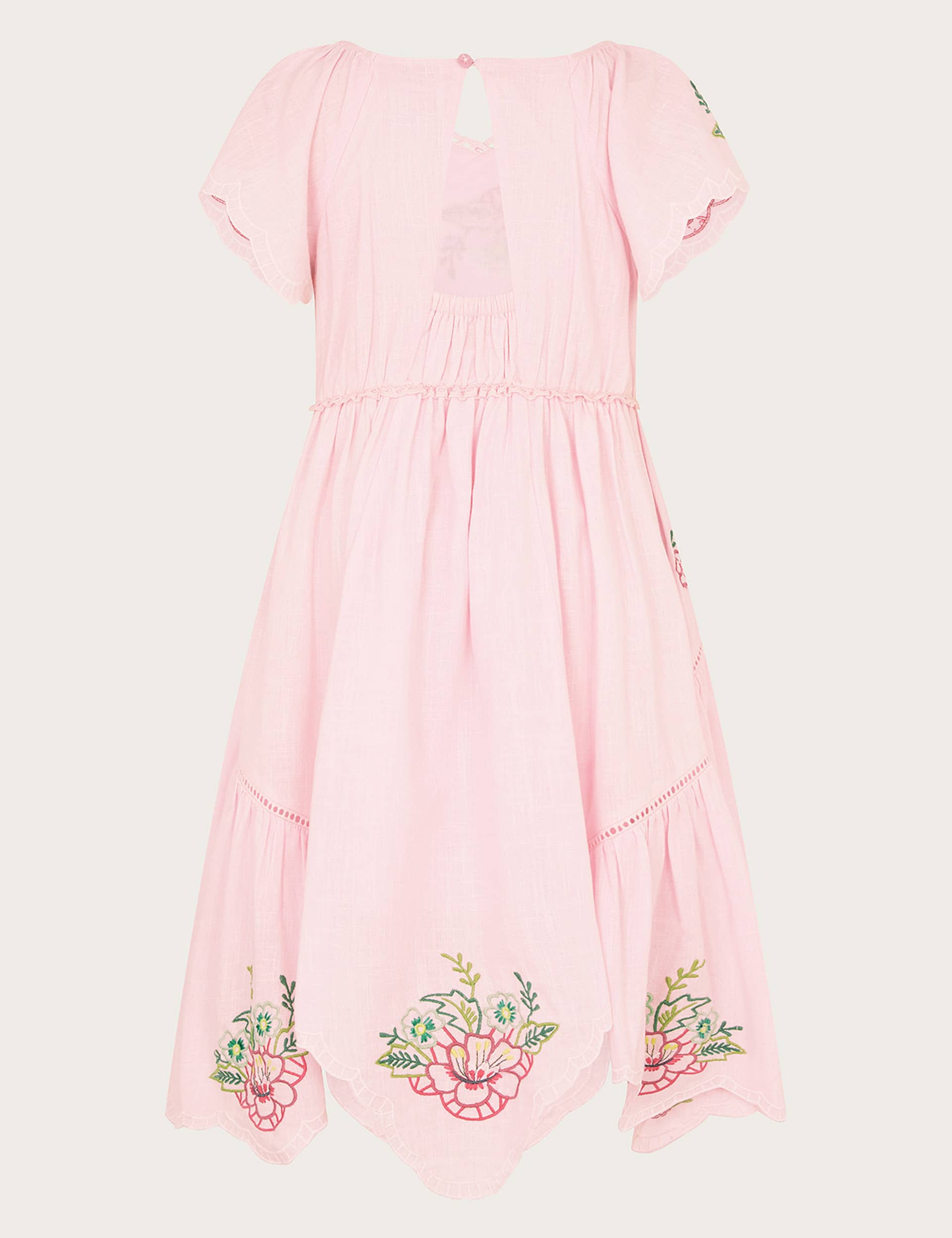 Monsoon Girls Pure Cotton Floral Embroidered Dress (3-13 Yrs) - 4y - Pink, Pink