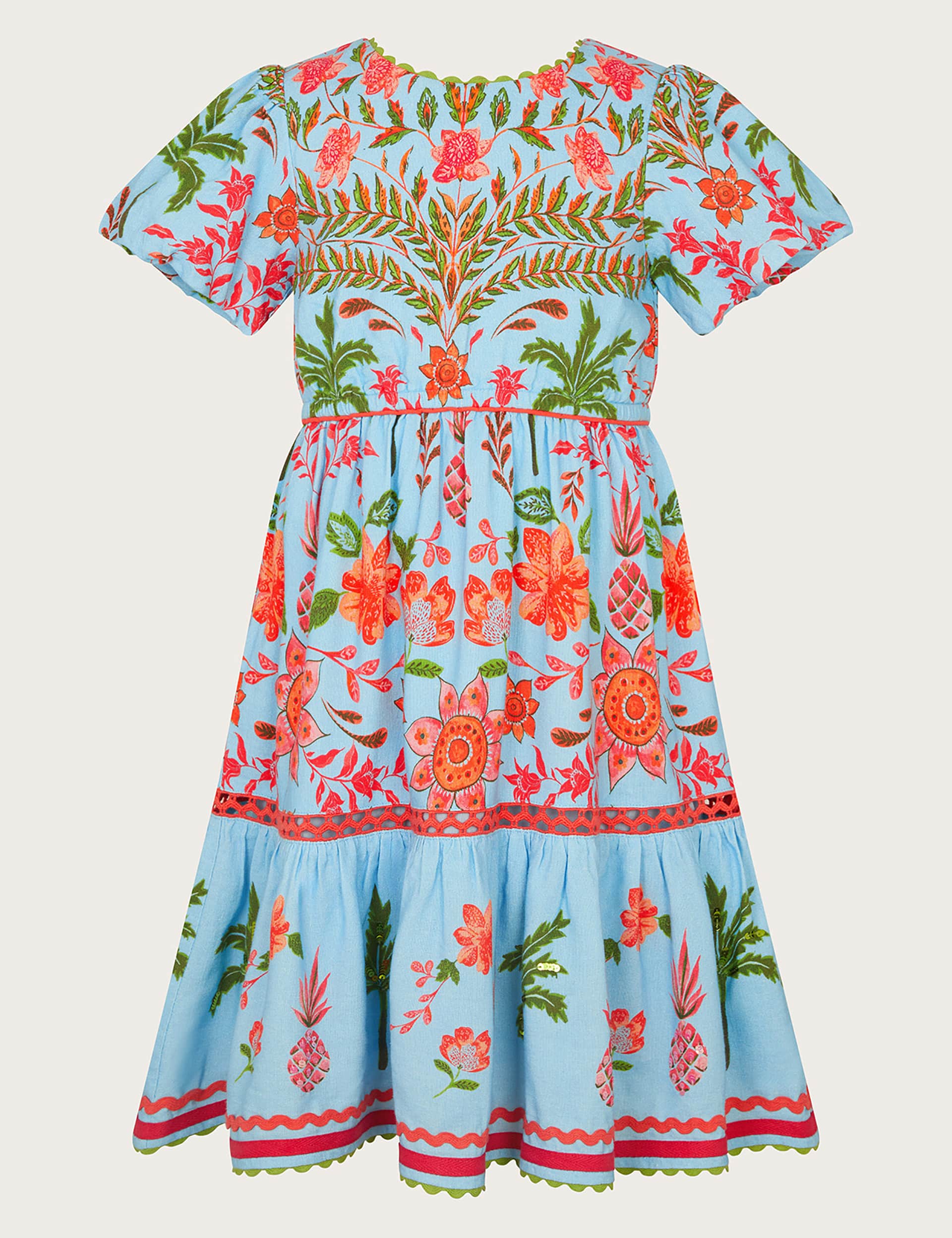 Monsoon Girls Cotton Blend Floral Dress (3-13 Yrs)