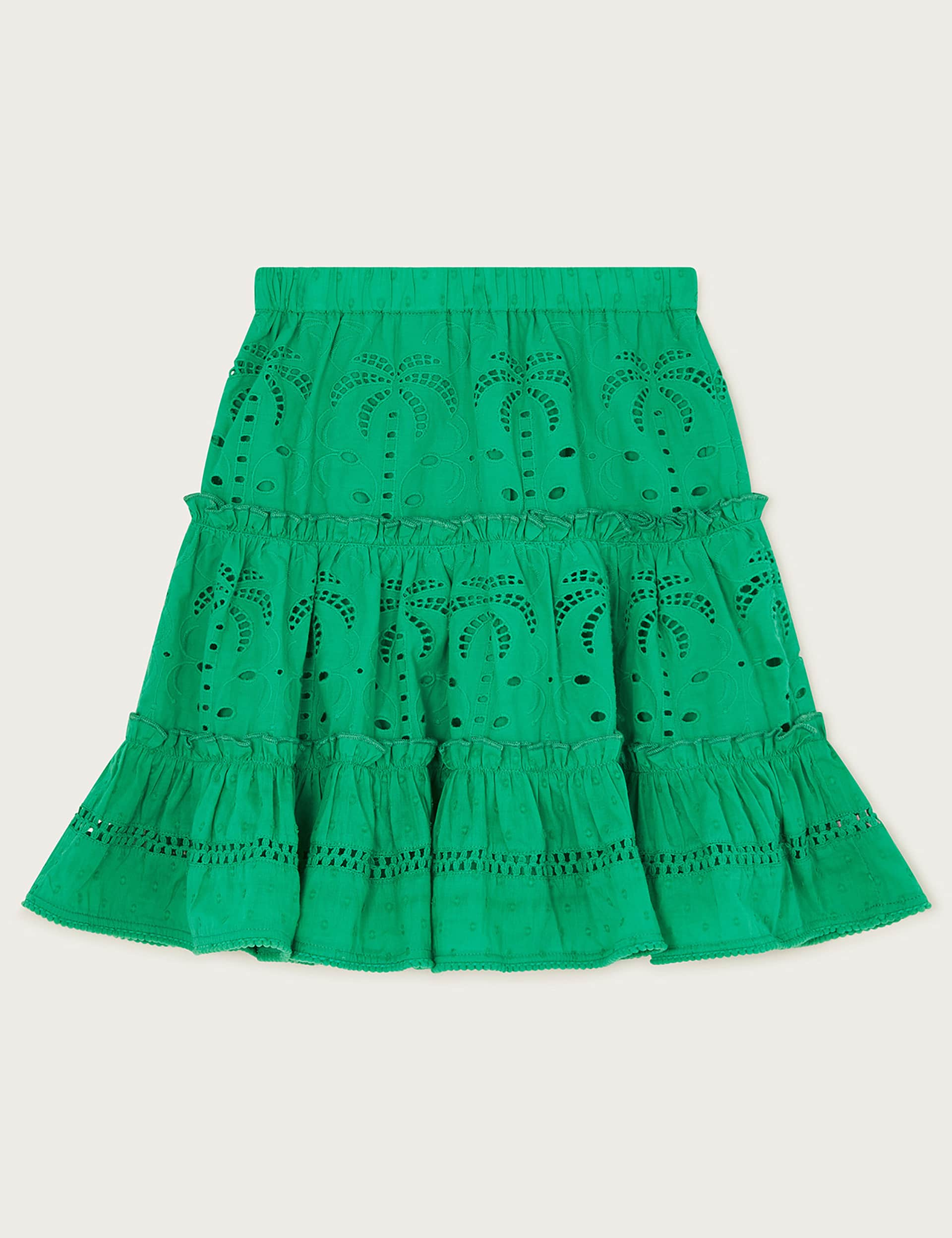 Monsoon Girls Pure Cotton Broderie Skirt (3-13 Yrs) - 5-6 Y - Green, Green