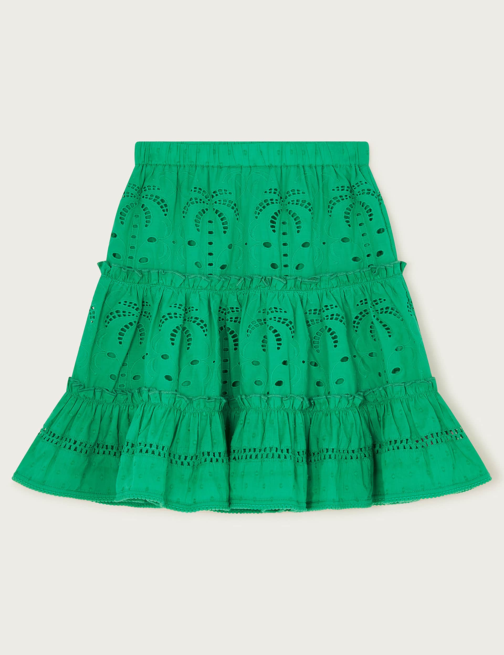 Monsoon Girls Pure Cotton Broderie Skirt (3-13 Yrs) - 3-4 Y - Green, Green