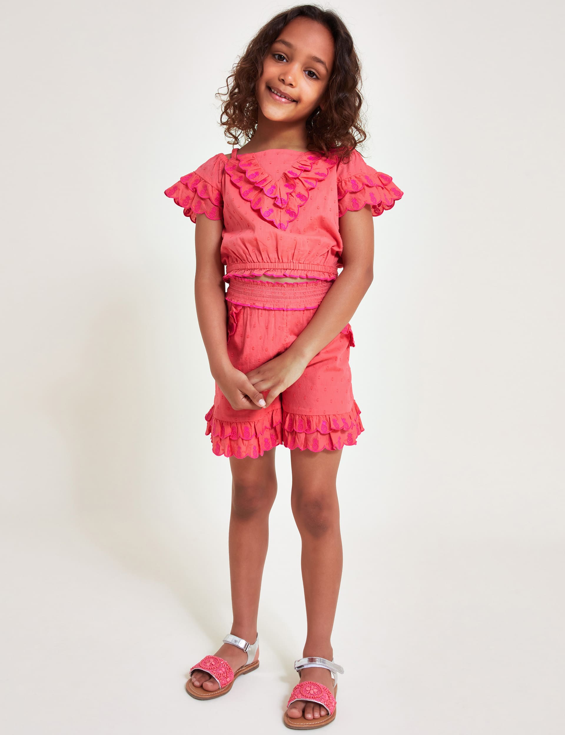 Monsoon Girls Pure Cotton Pineapple Top (3-13 Yrs) - 5-6 Y - Coral, Coral