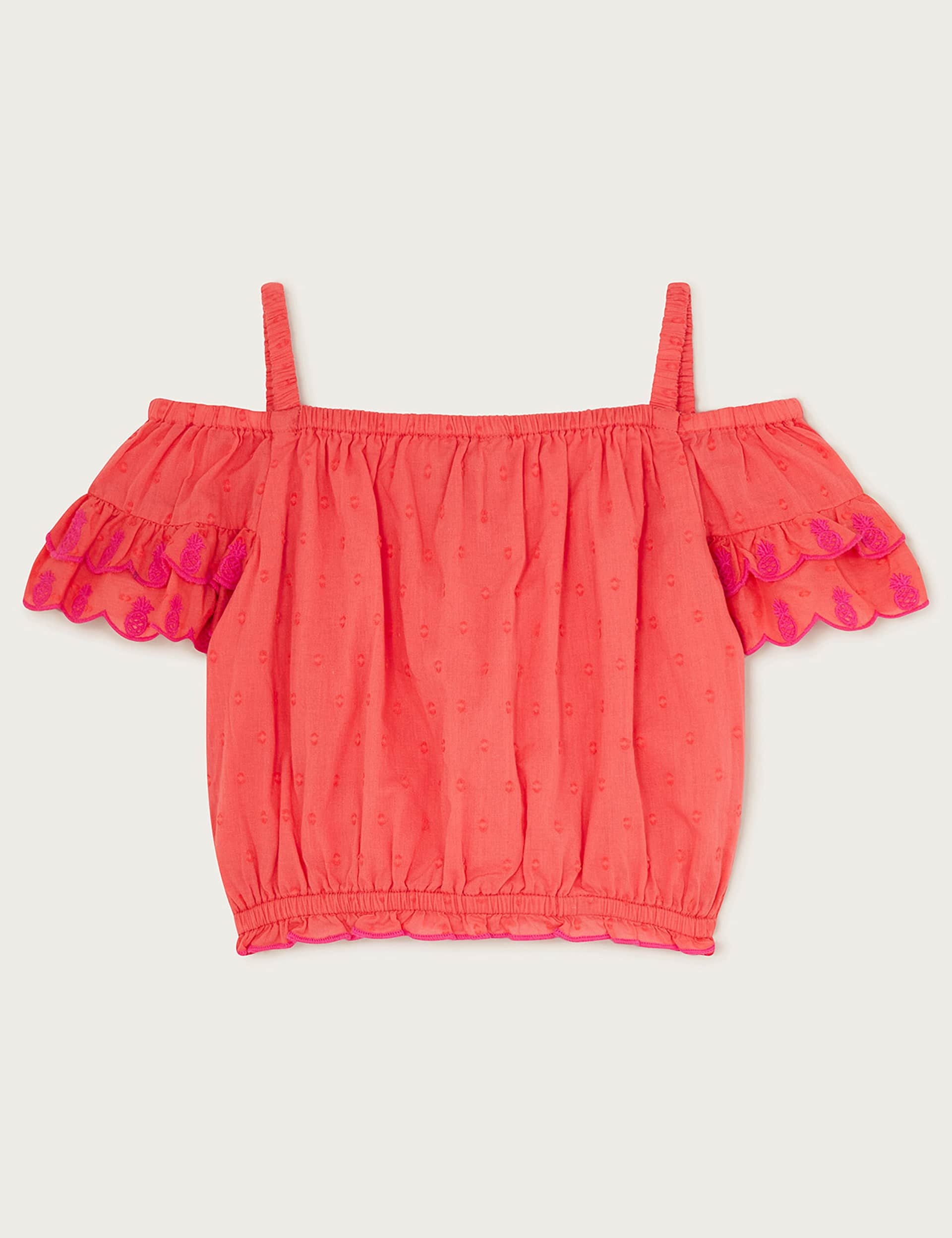 Monsoon Girls Pure Cotton Pineapple Top (3-13 Yrs) - 12-13 - Coral, Coral