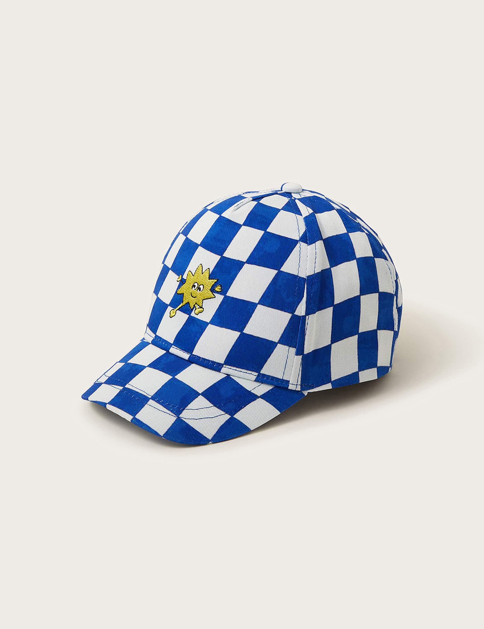 Monsoon Kids Pure Cotton Check Baseball Cap - S-M - Blue Mix, Blue Mix