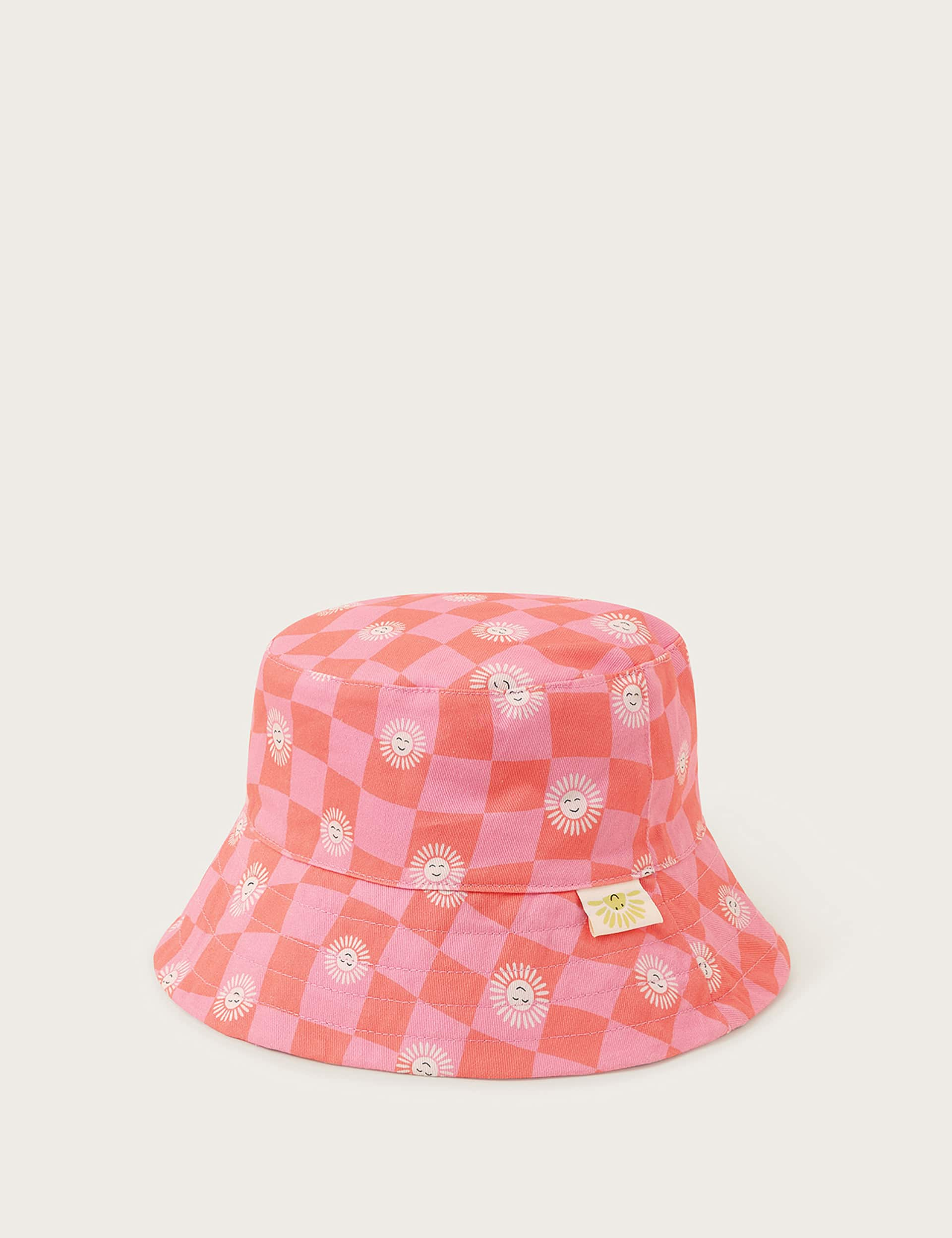 Monsoon Kids Pure Cotton Reversible Check Sun Hat - M-L - Pink Mix, Pink Mix