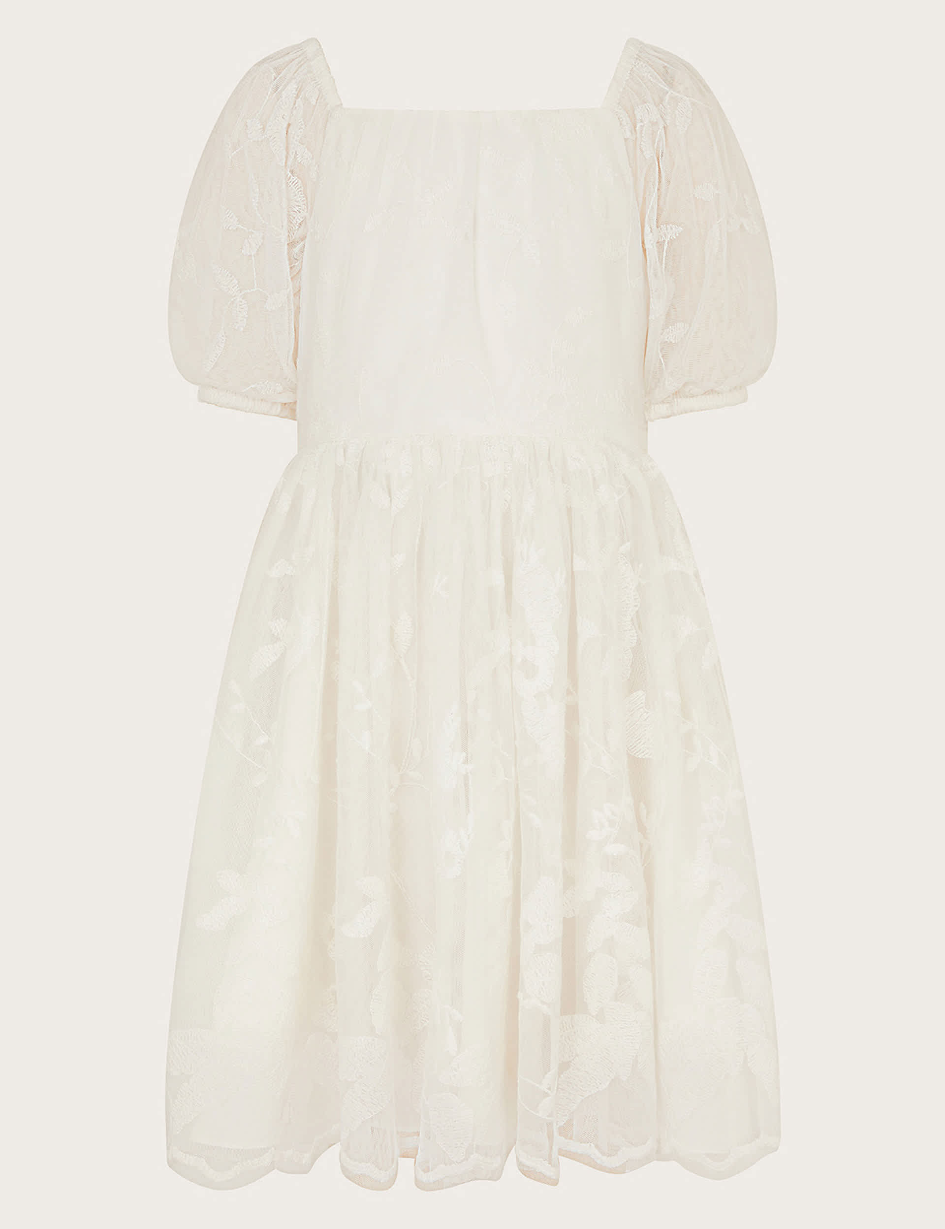 Monsoon Girls Lace Embroidered Occasion Dress (3-13 Yrs) - 7y - Ivory, Ivory